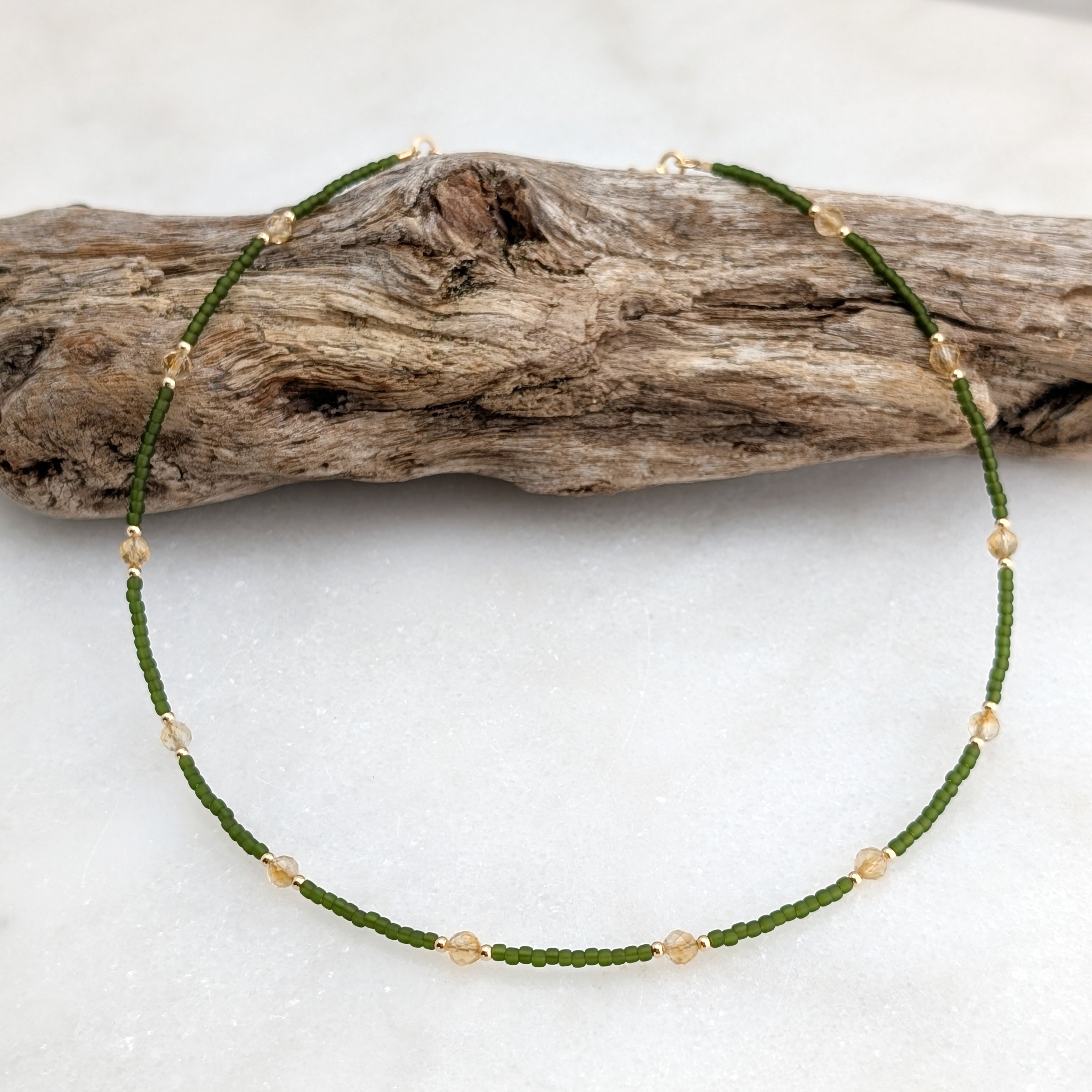 Citrine Olive Green Abundance Necklace
