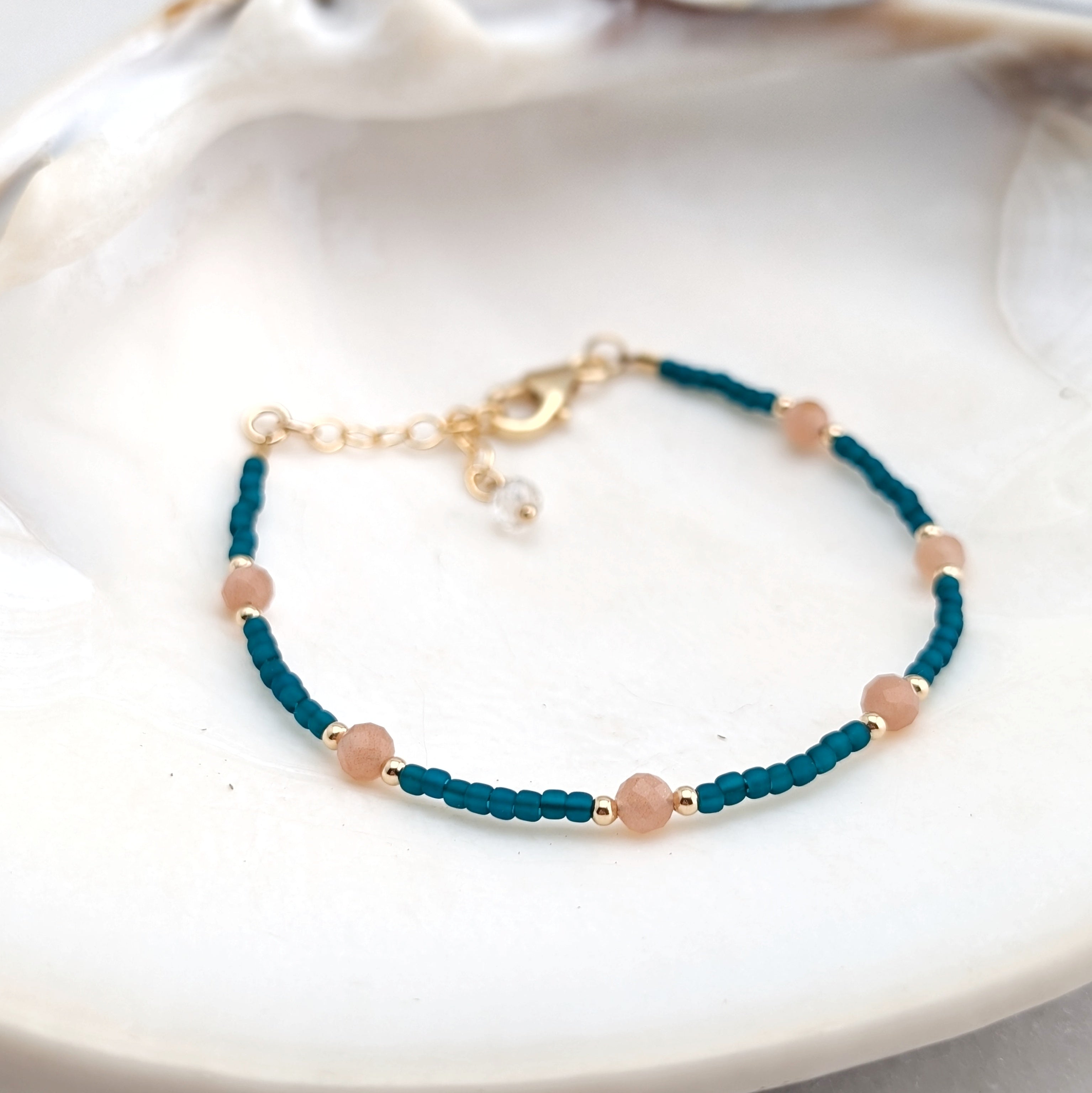 Peach Moonstone Teal Waters Bracelet