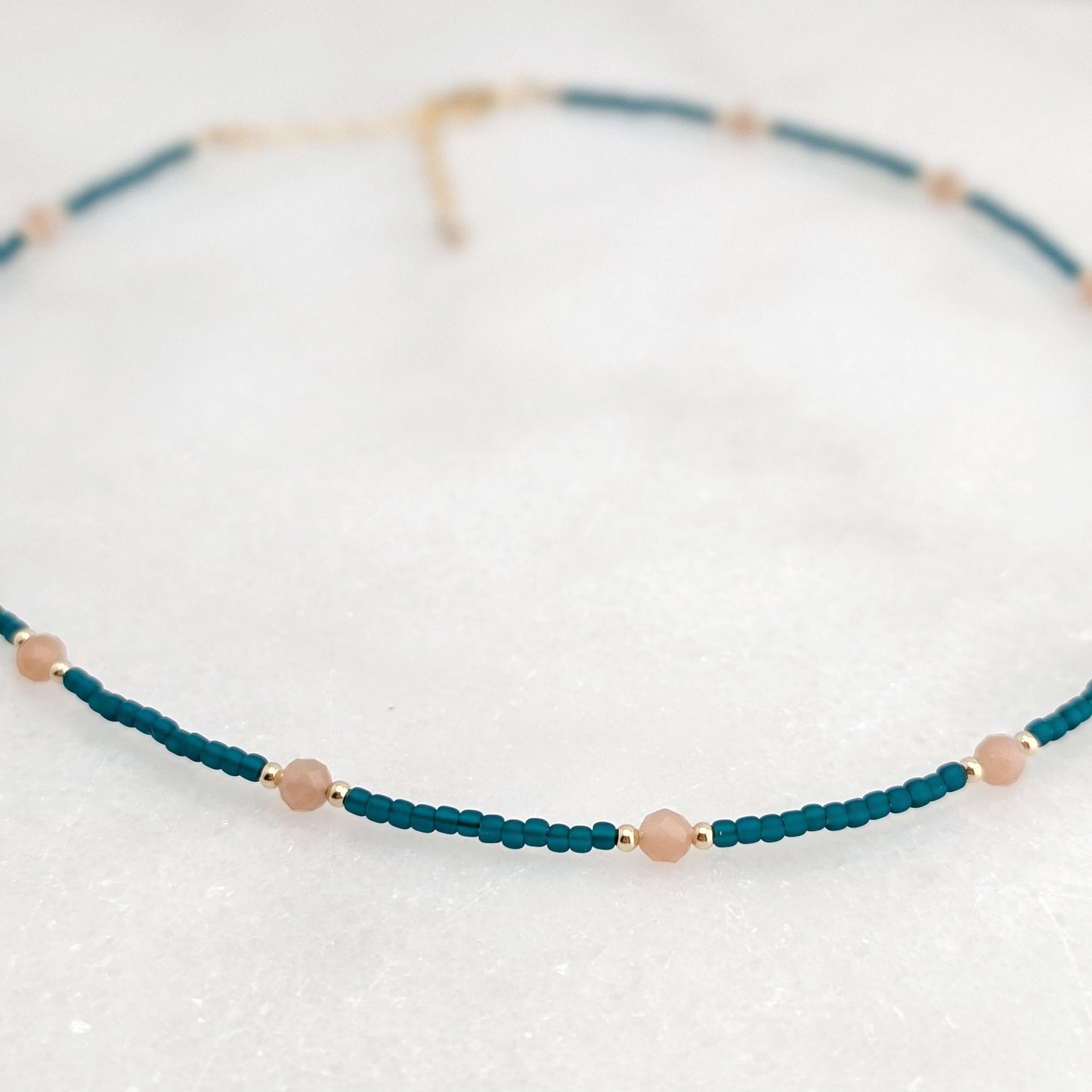 Peach Moonstone Teal Waters Necklace