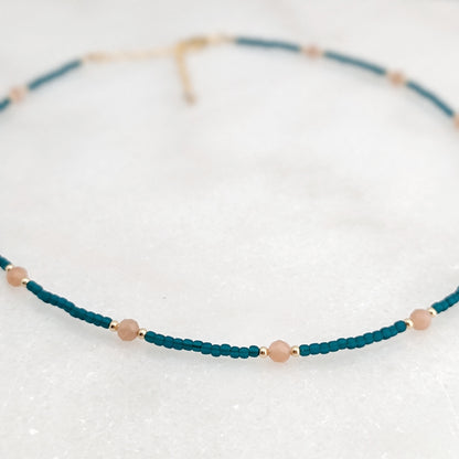 Peach Moonstone Teal Waters Necklace