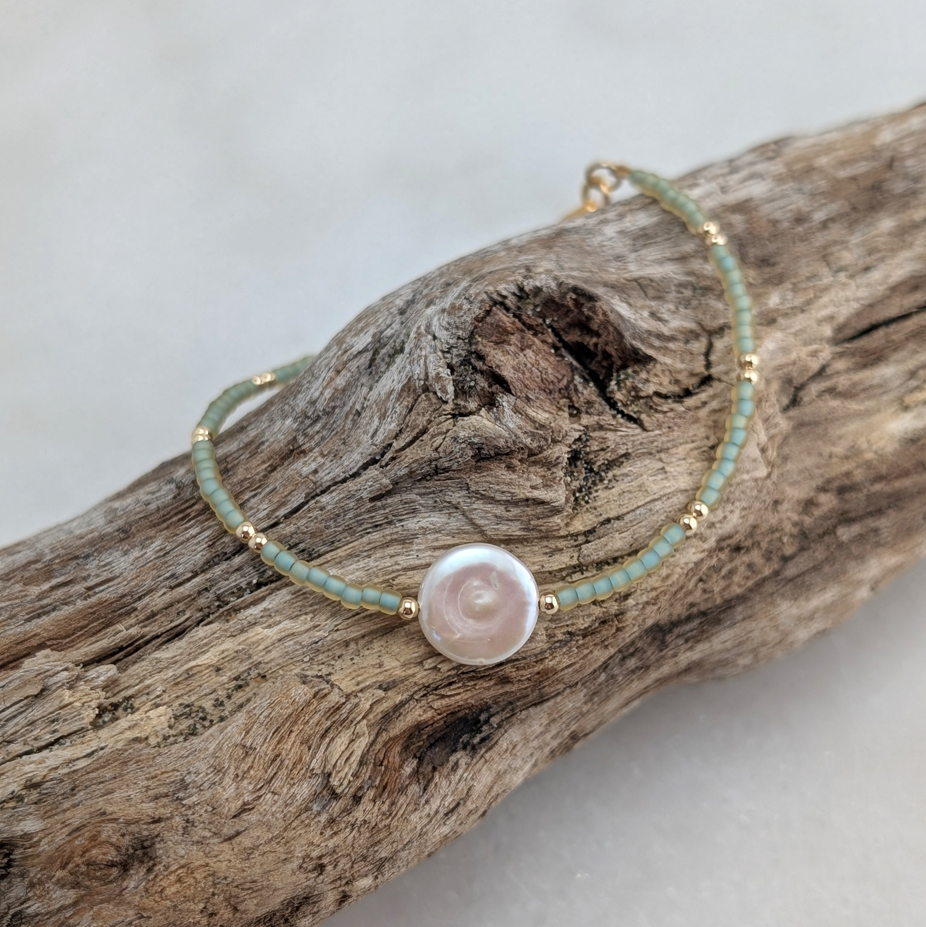 Freshwater Coin Pearl Seafoam Bracelet