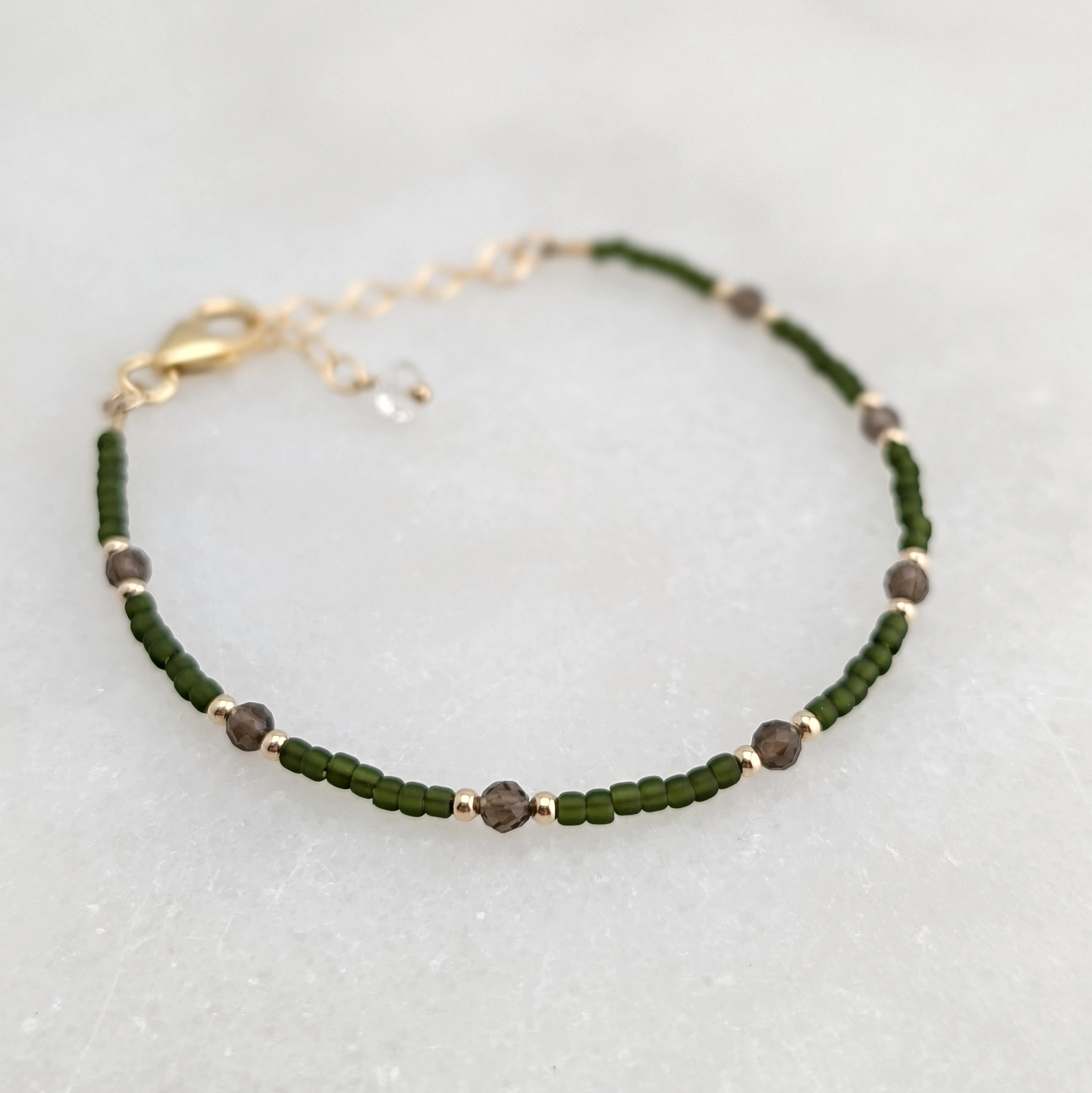 Smoky Quartz Grounding Olive Green Bracelet