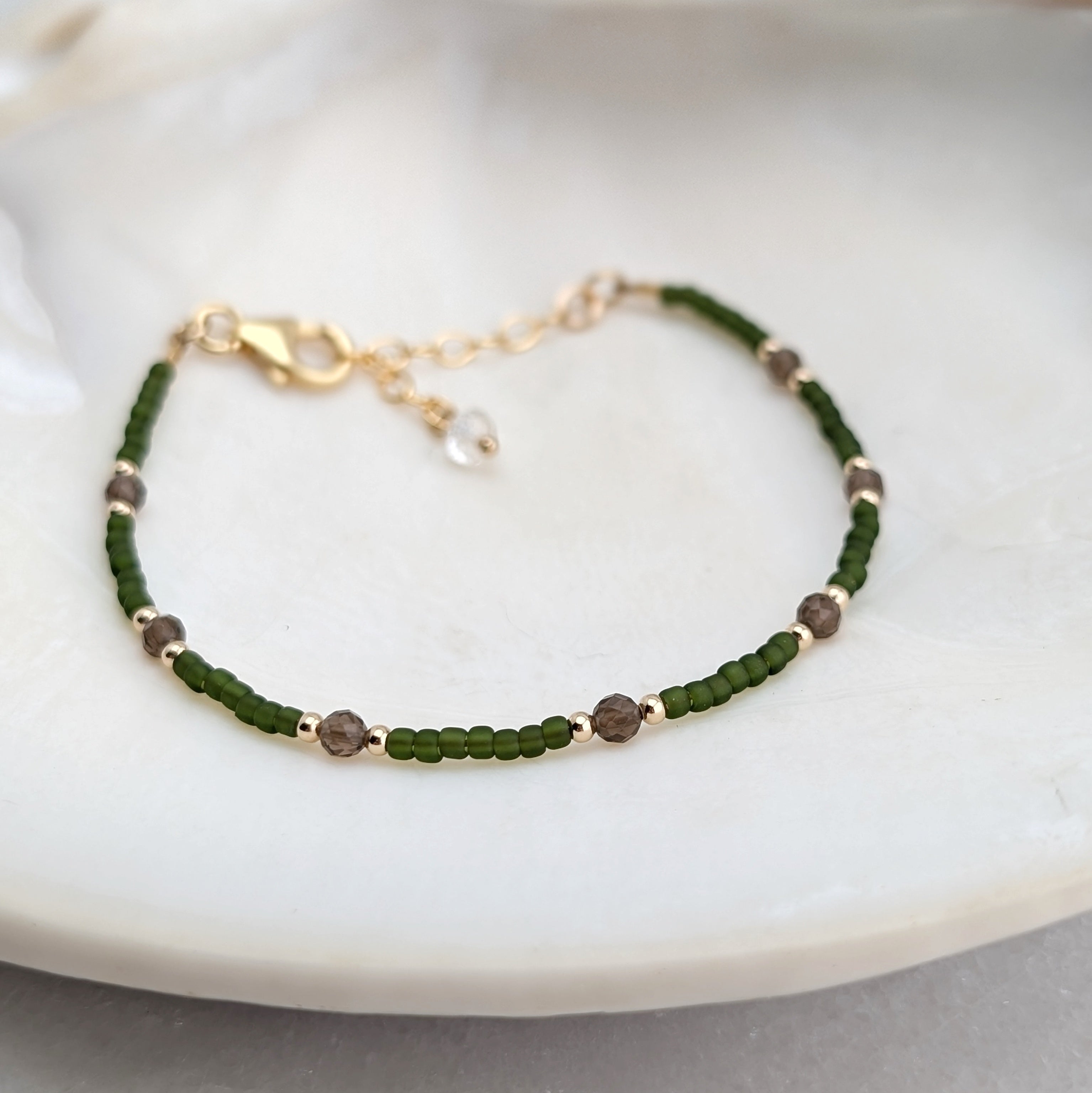 Smoky Quartz Grounding Olive Green Bracelet