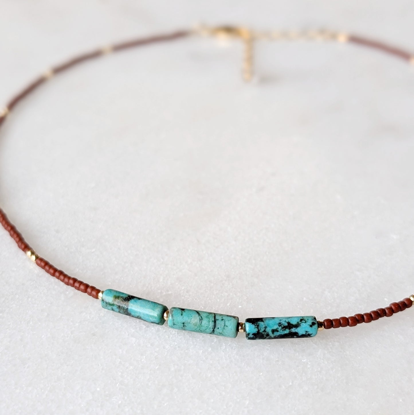 African Turquoise Triple Burnet Orange Necklace