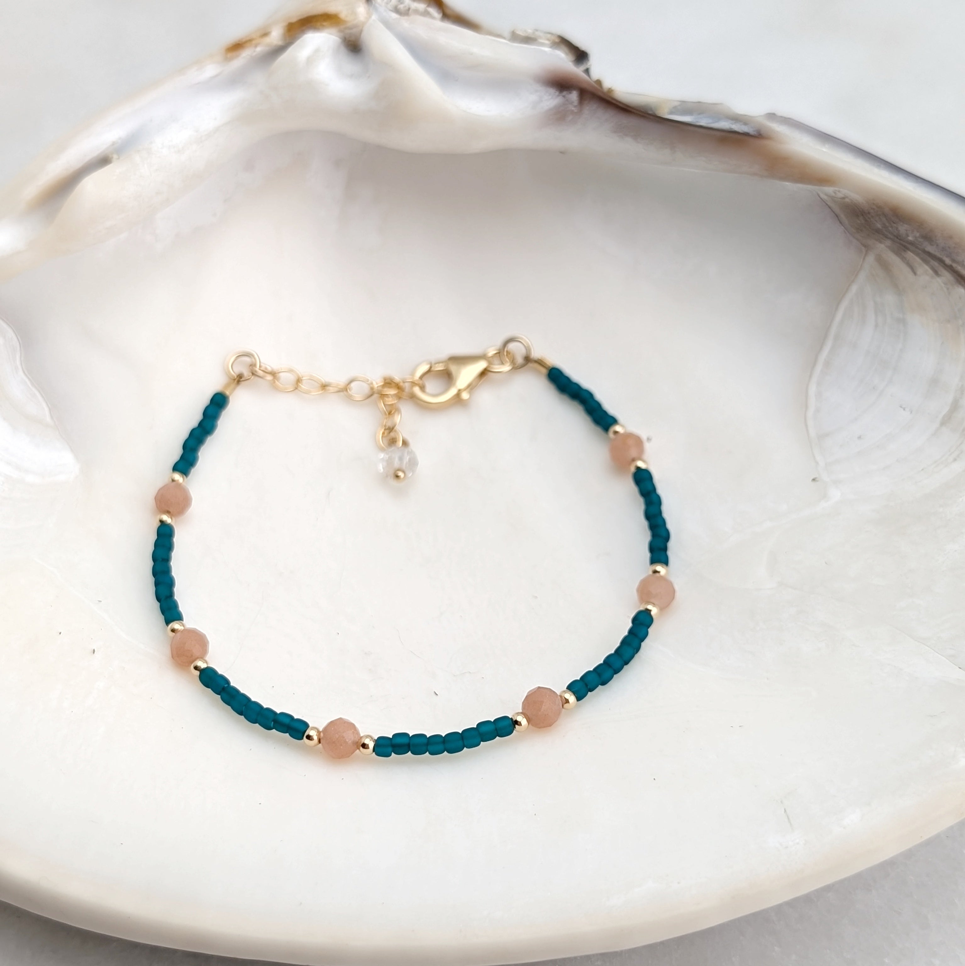 Peach Moonstone Teal Waters Bracelet