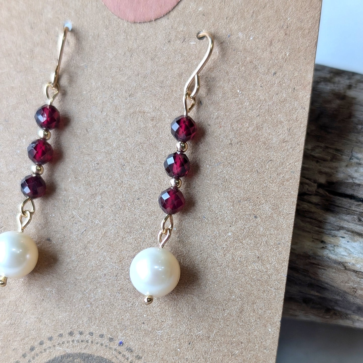 Garnet & Freshwater Pearl Drop Dangles