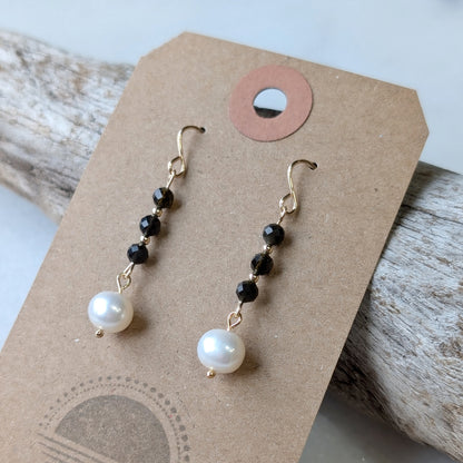 Golden Obsidian & Freshwater Pearl Drop Dangles