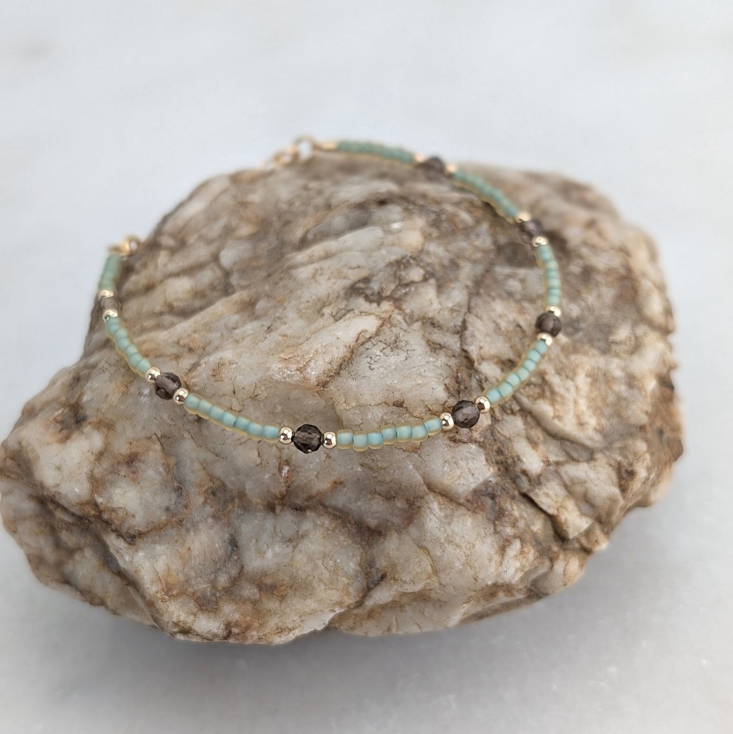 Smoky Quartz Grounding Sea Foam Bracelet