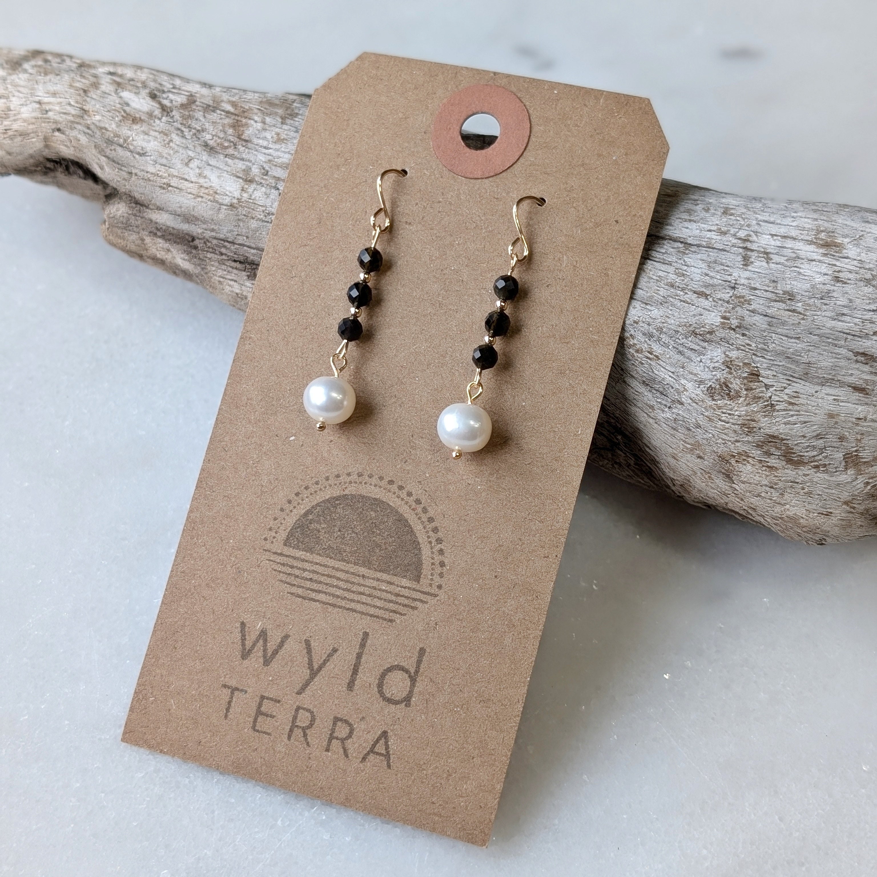 Golden Obsidian & Freshwater Pearl Drop Dangles