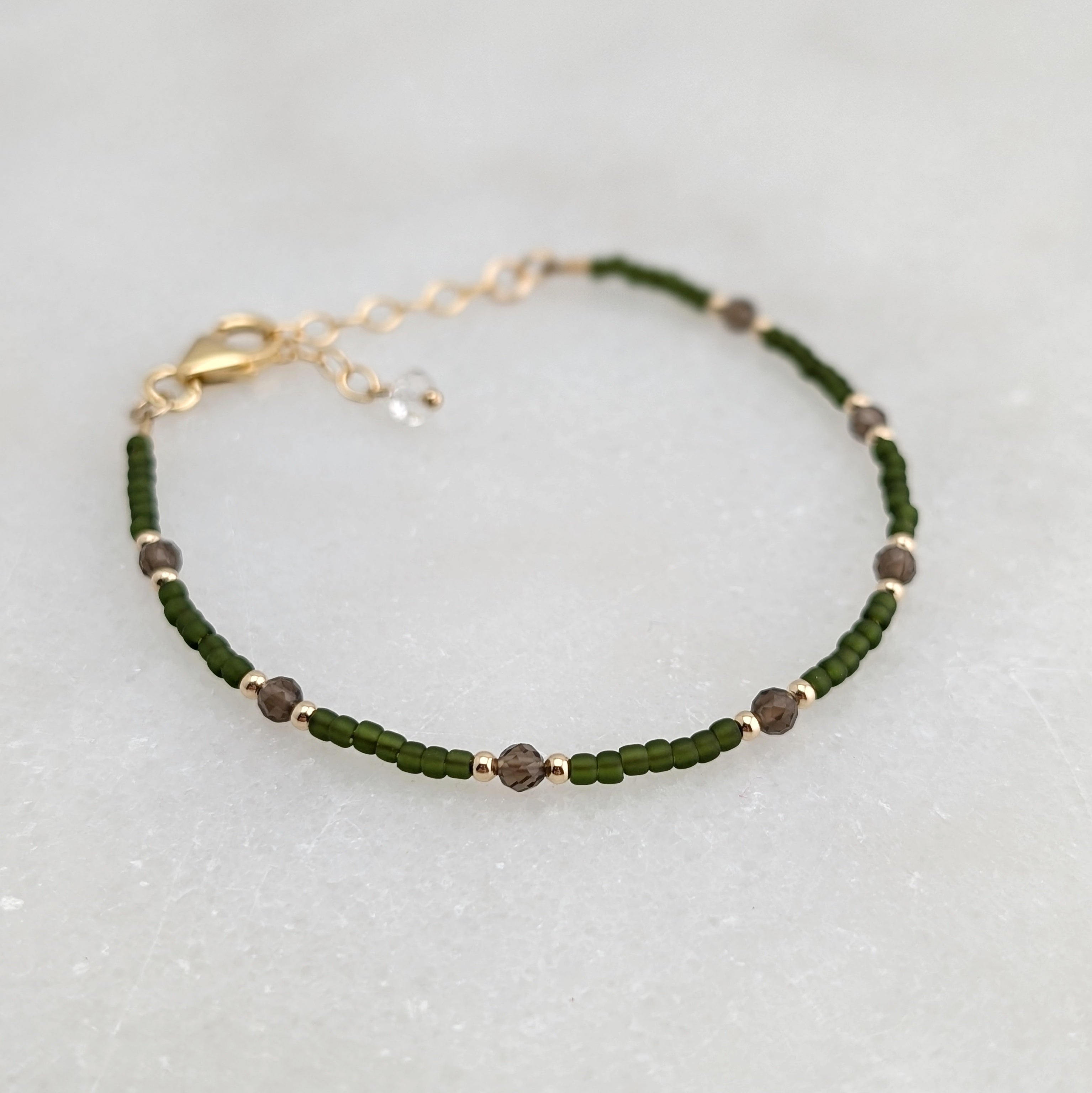 Smoky Quartz Grounding Olive Green Bracelet