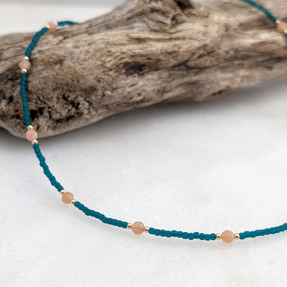 Peach Moonstone Teal Waters Necklace