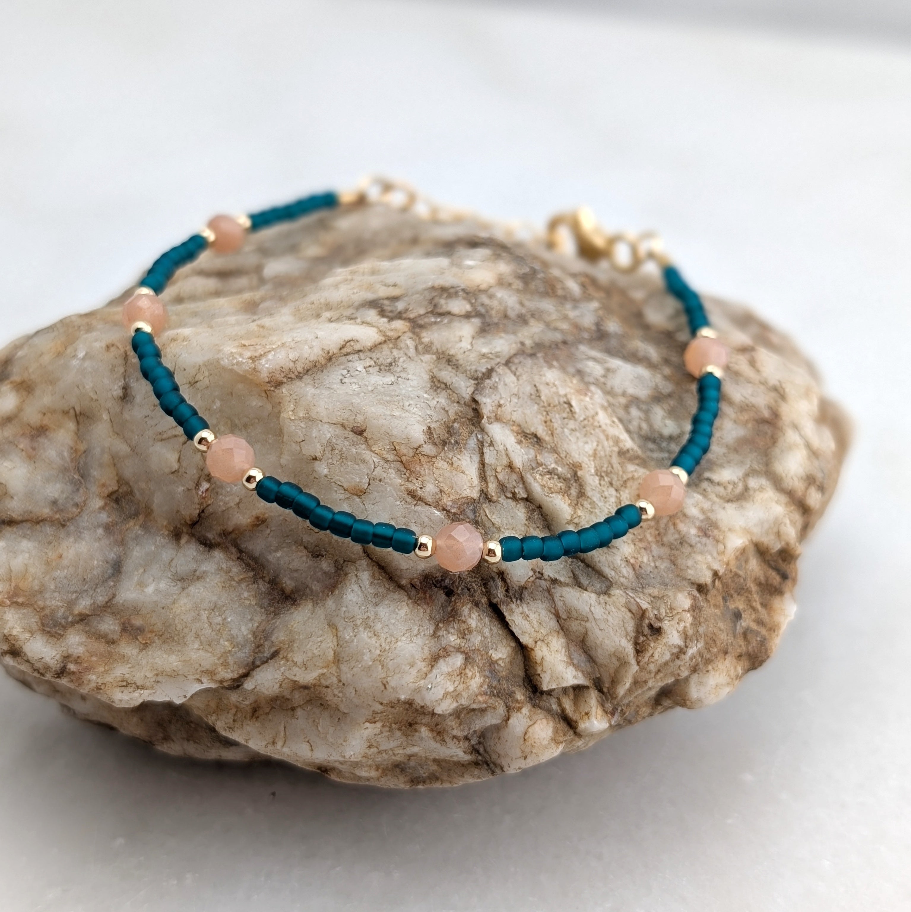 Peach Moonstone Teal Waters Bracelet