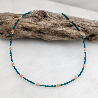 Peach Moonstone Teal Waters Necklace