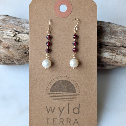 Garnet & Freshwater Pearl Drop Dangles