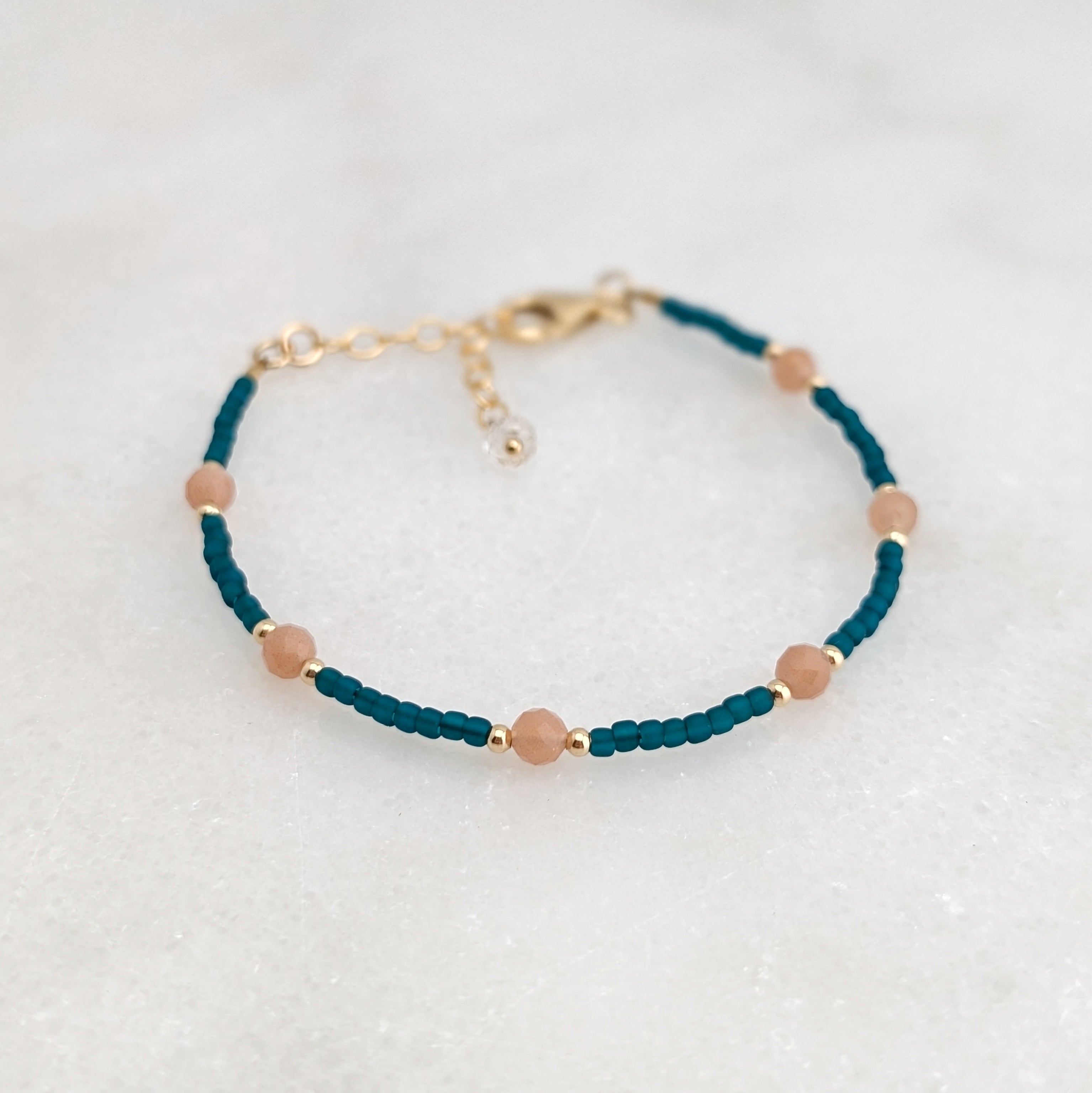 Peach Moonstone Teal Waters Bracelet