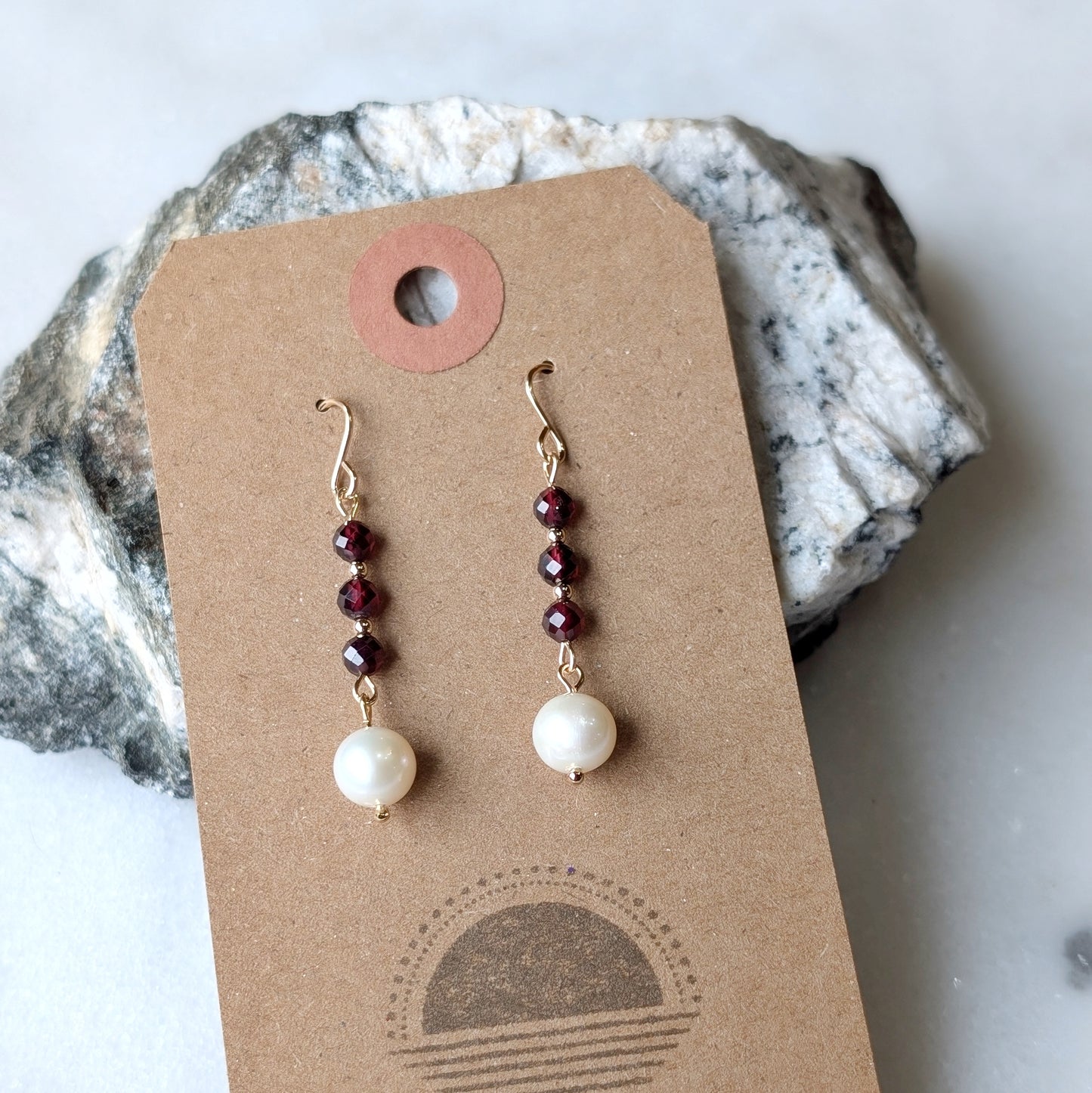 Garnet & Freshwater Pearl Drop Dangles