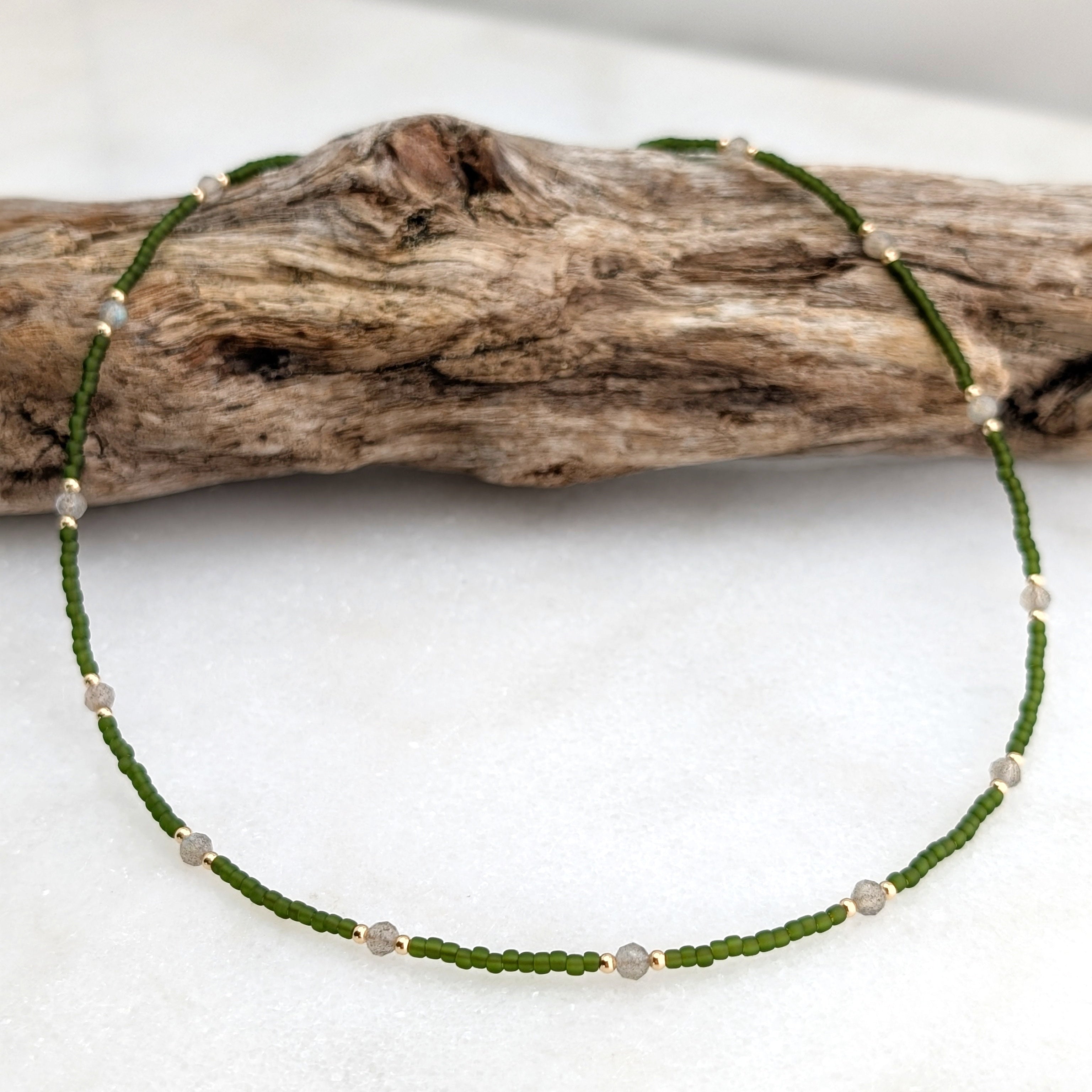 Labradorite Olive Green Transformation Necklace