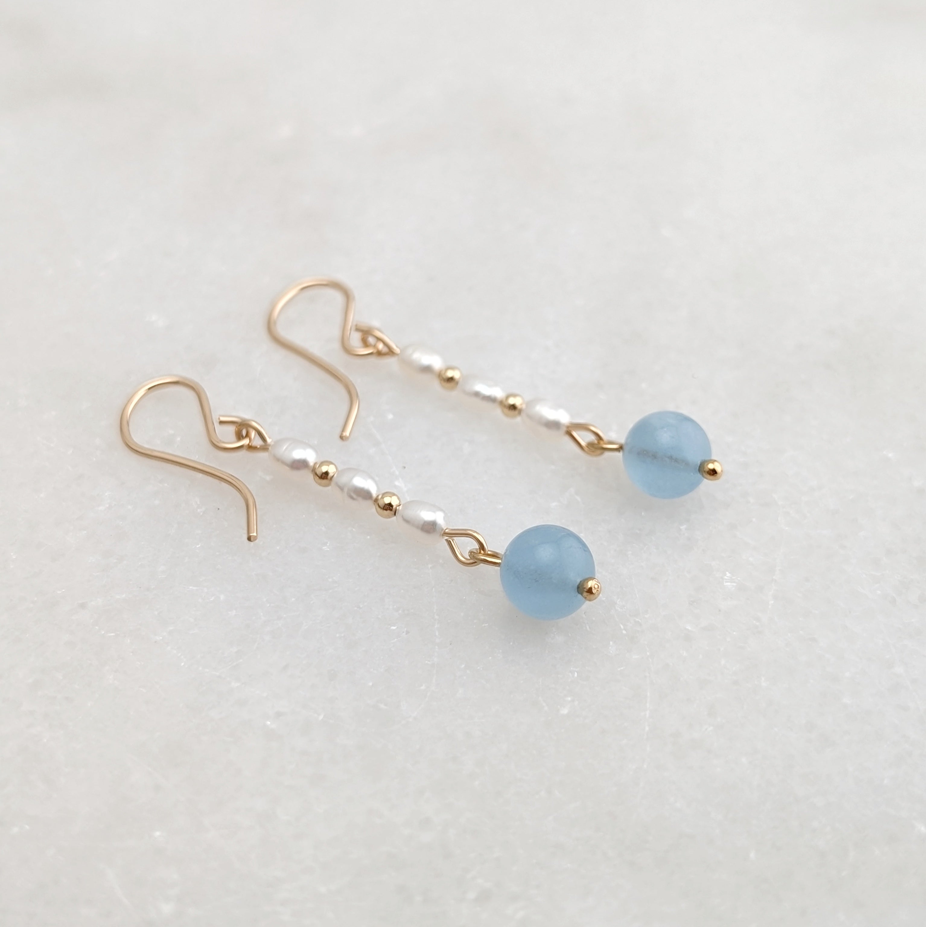 Freshwater Pearl & Aquamarine Drop Dangles