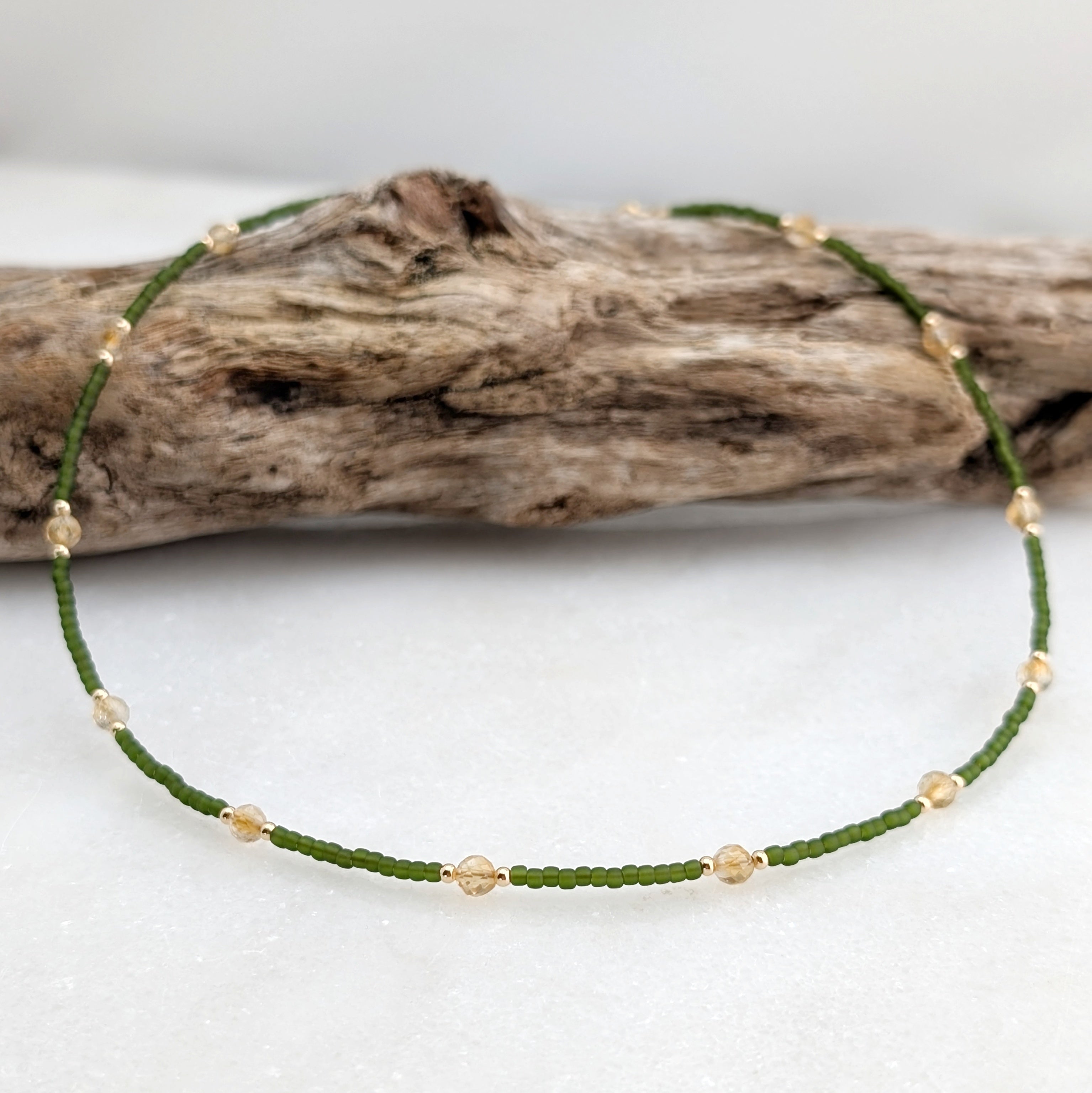Citrine Olive Green Abundance Necklace