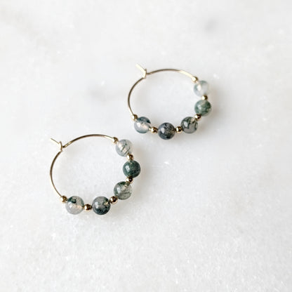 Moss Agate Earth Grounding Mini Hoops