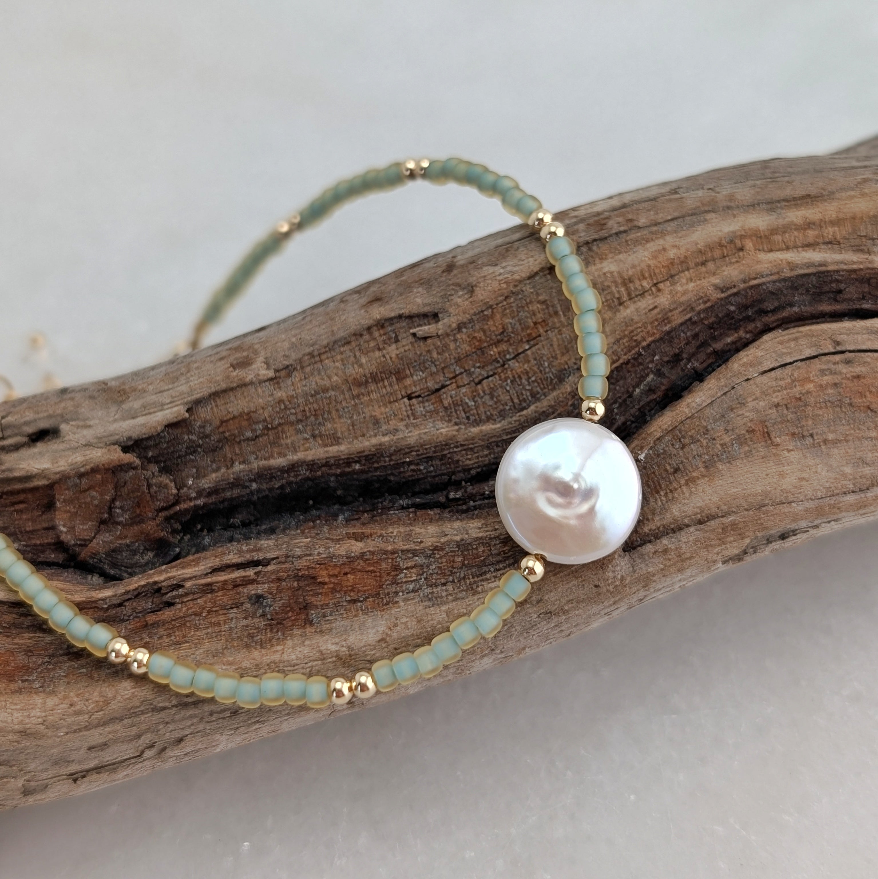Freshwater Coin Pearl Seafoam Bracelet