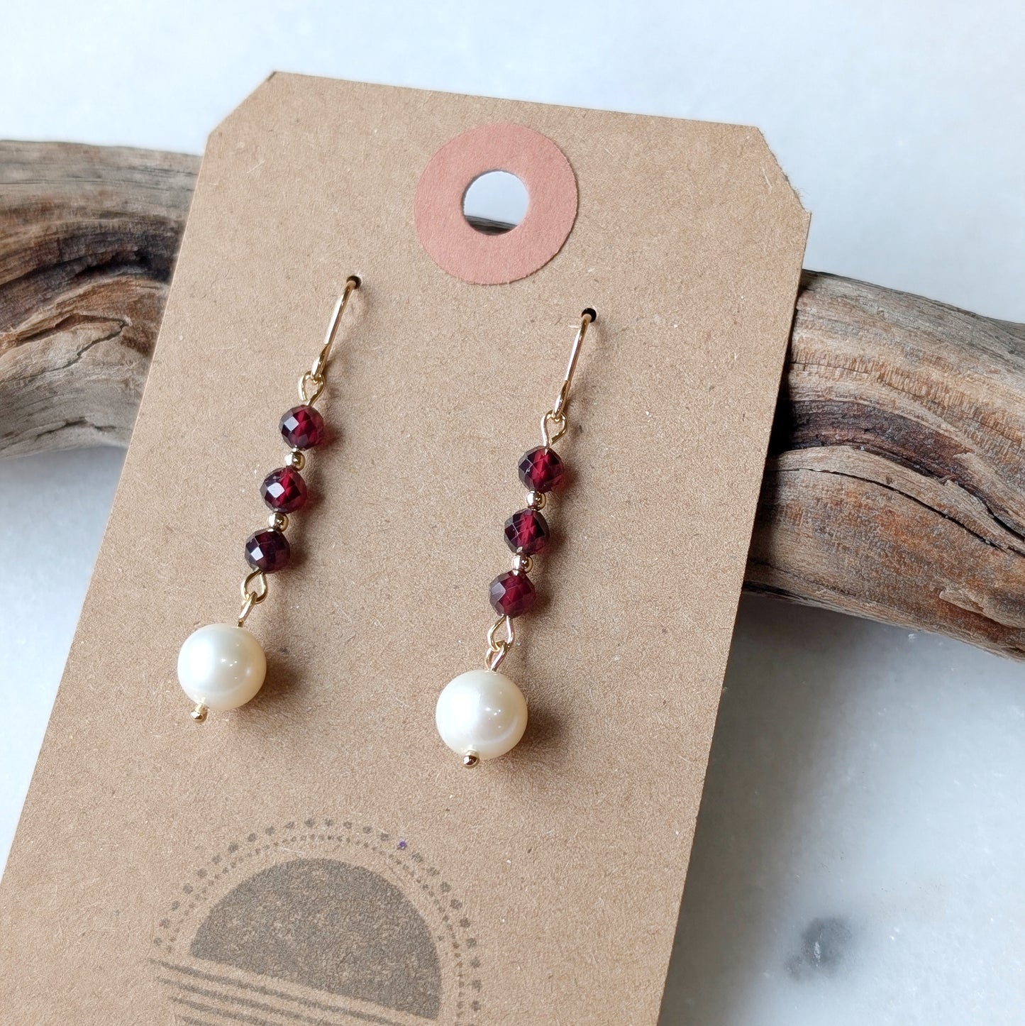 Garnet & Freshwater Pearl Drop Dangles