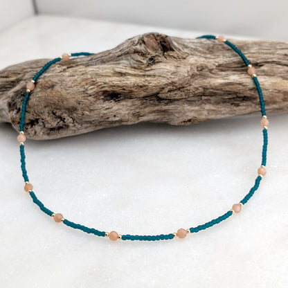 Peach Moonstone Teal Waters Necklace