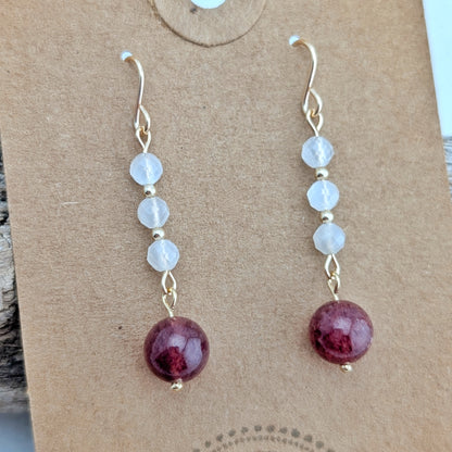 Moonstone & Strawberry Quartz Drop Dangles