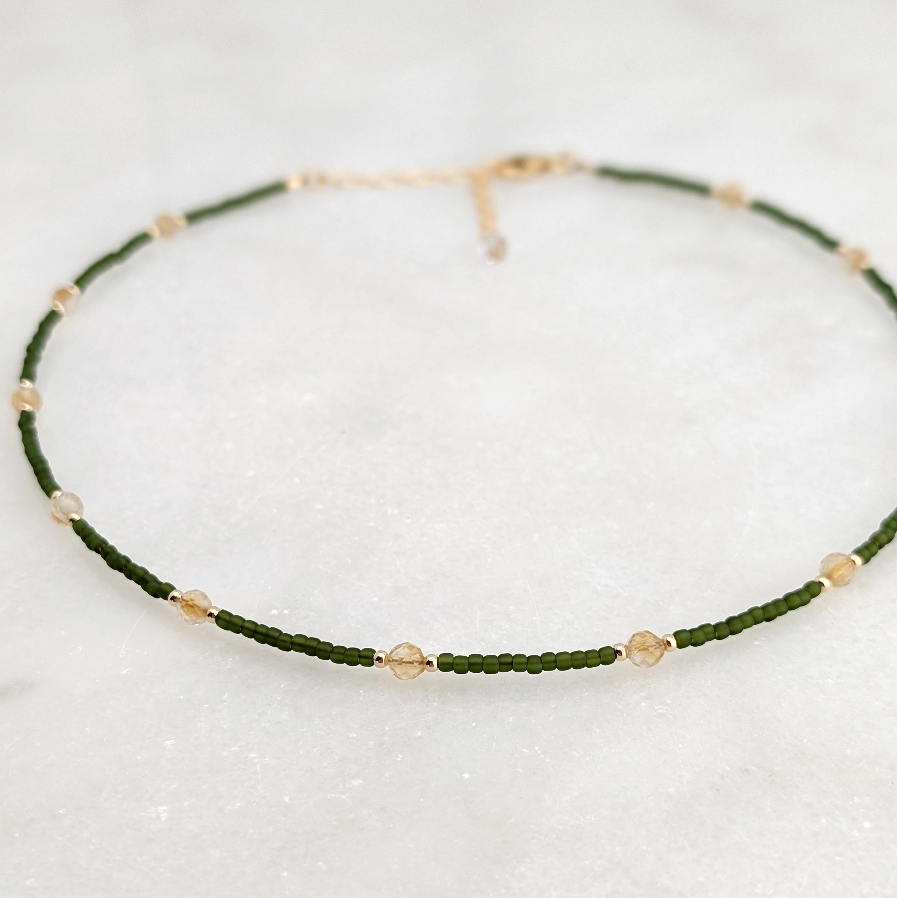Citrine Olive Green Abundance Necklace