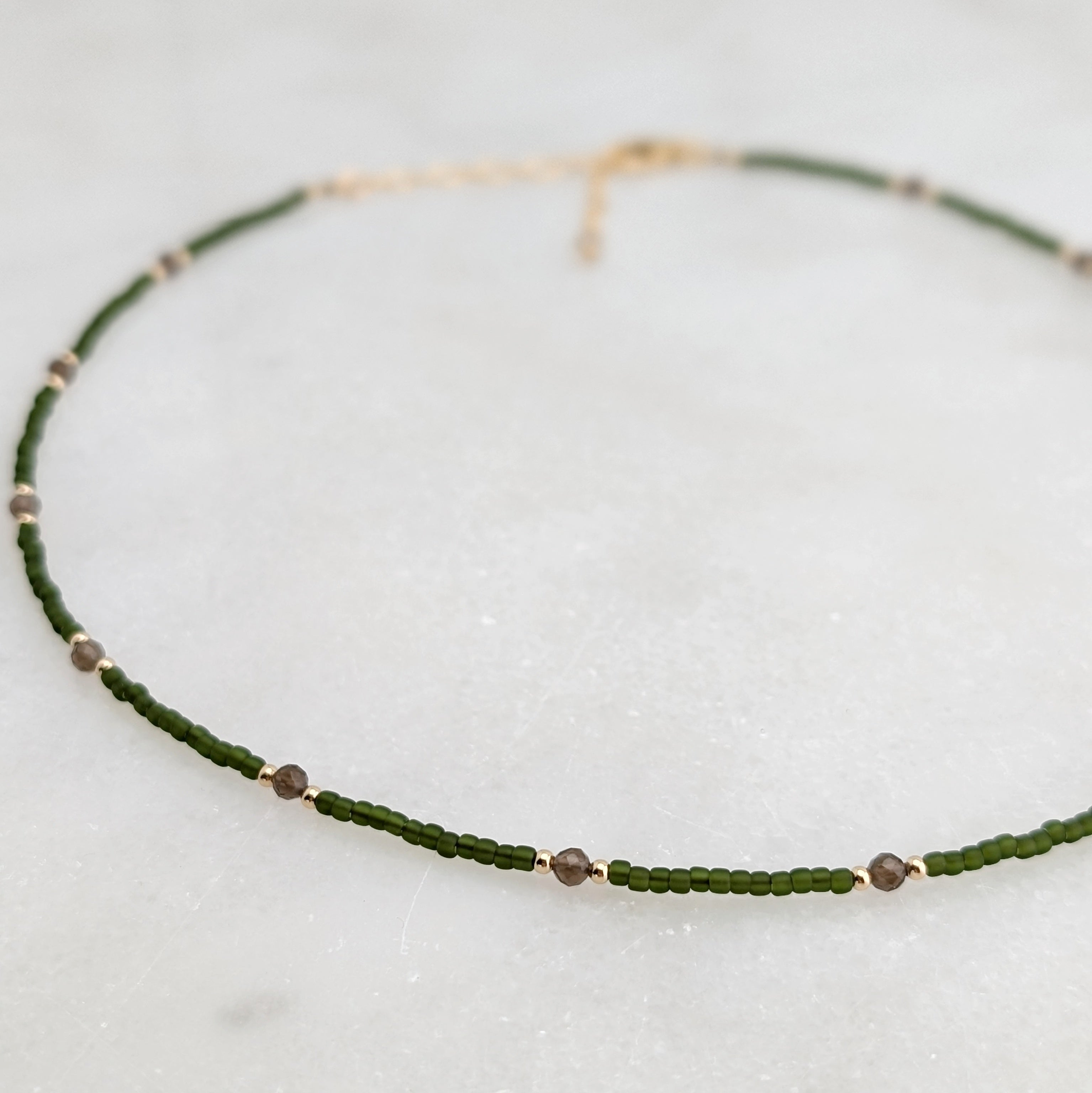 Smoky Quartz Grounding Olive Green Necklace