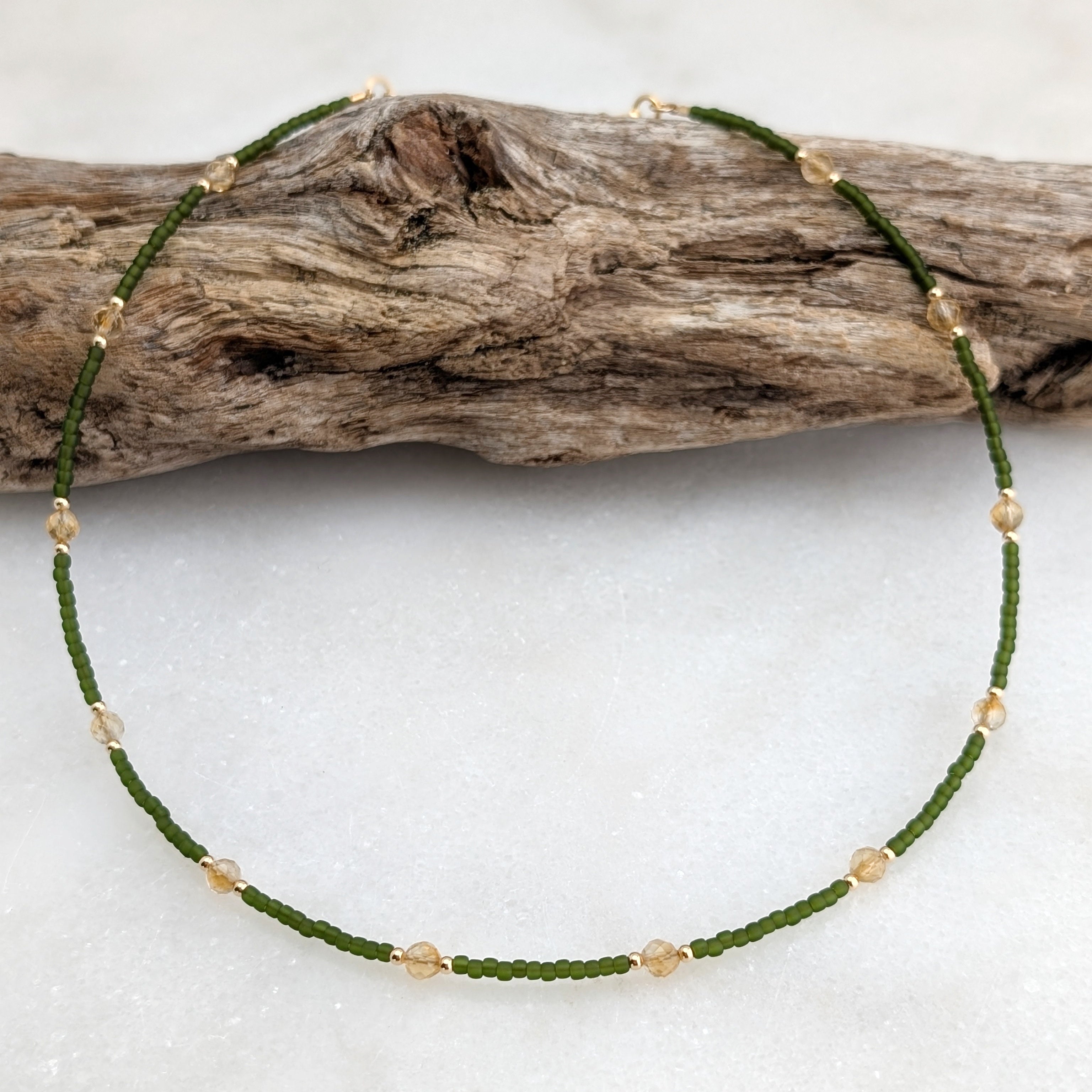 Citrine Olive Green Abundance Necklace