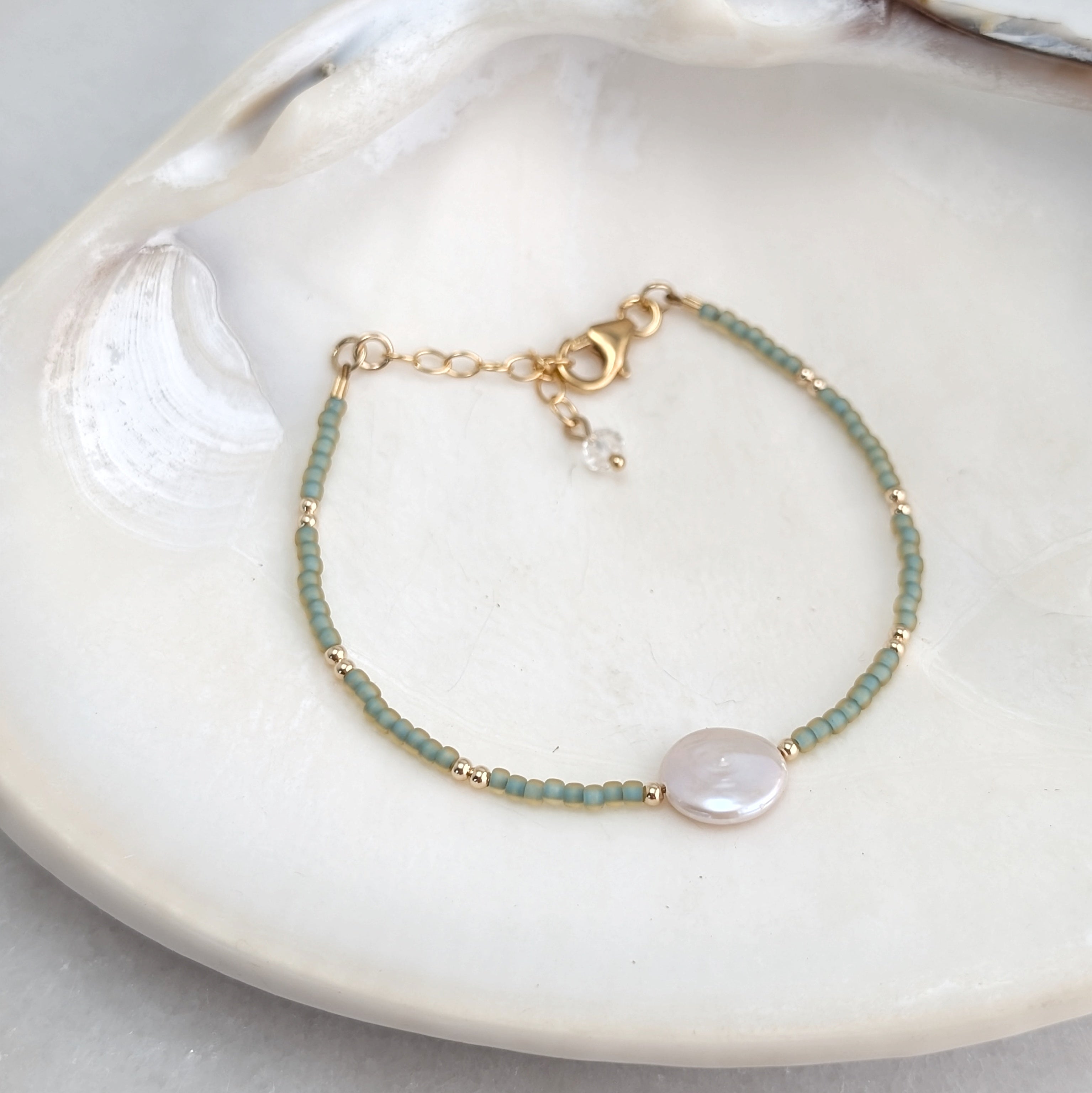 Freshwater Coin Pearl Seafoam Bracelet