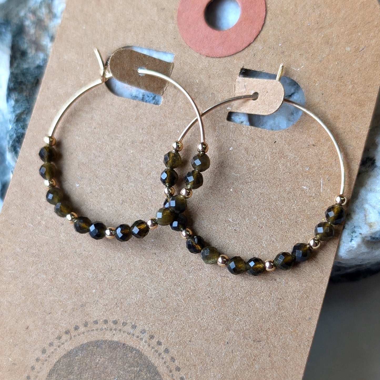 Golden Obsidian Grounding Hoops