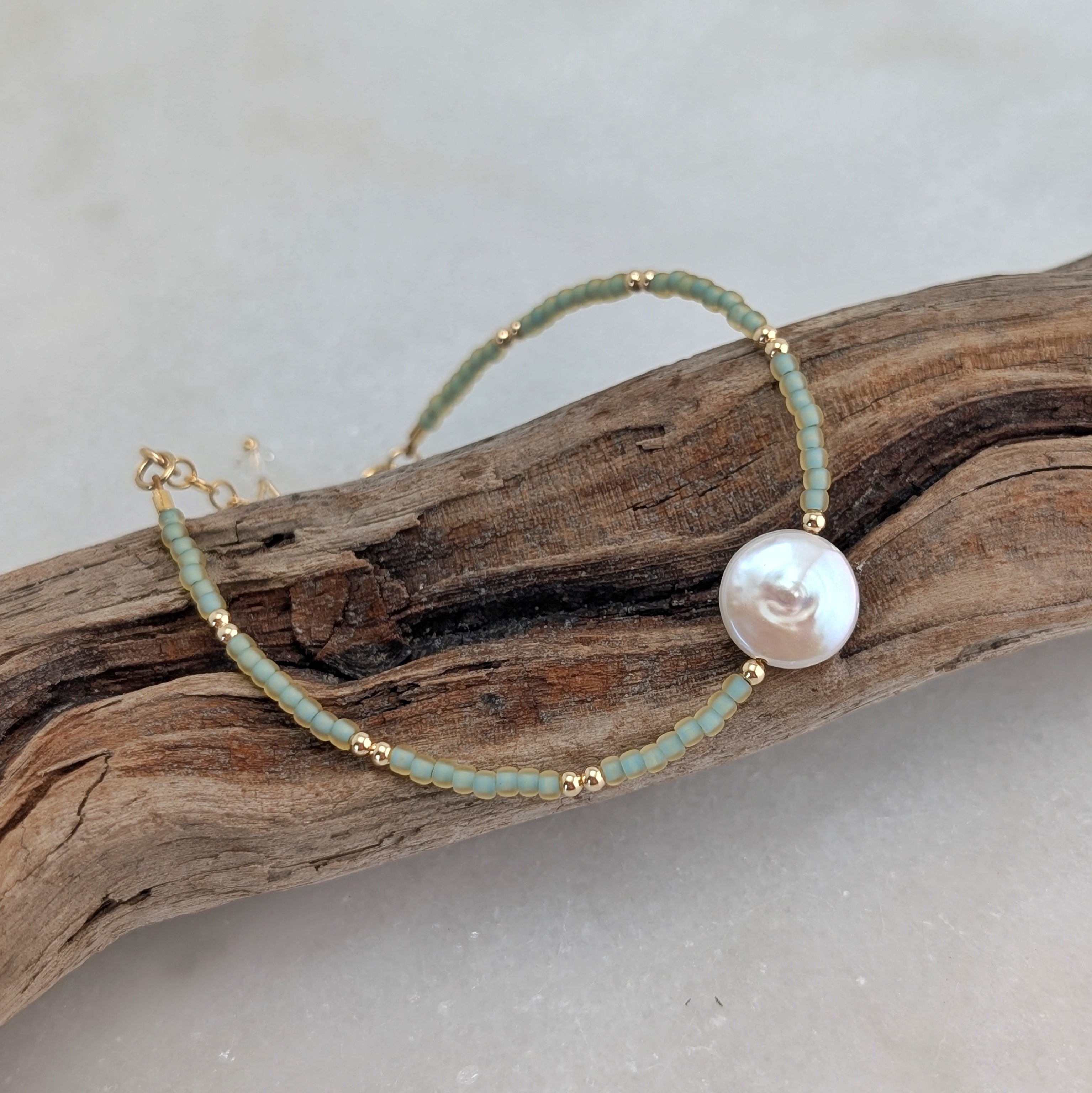 Freshwater Coin Pearl Seafoam Bracelet