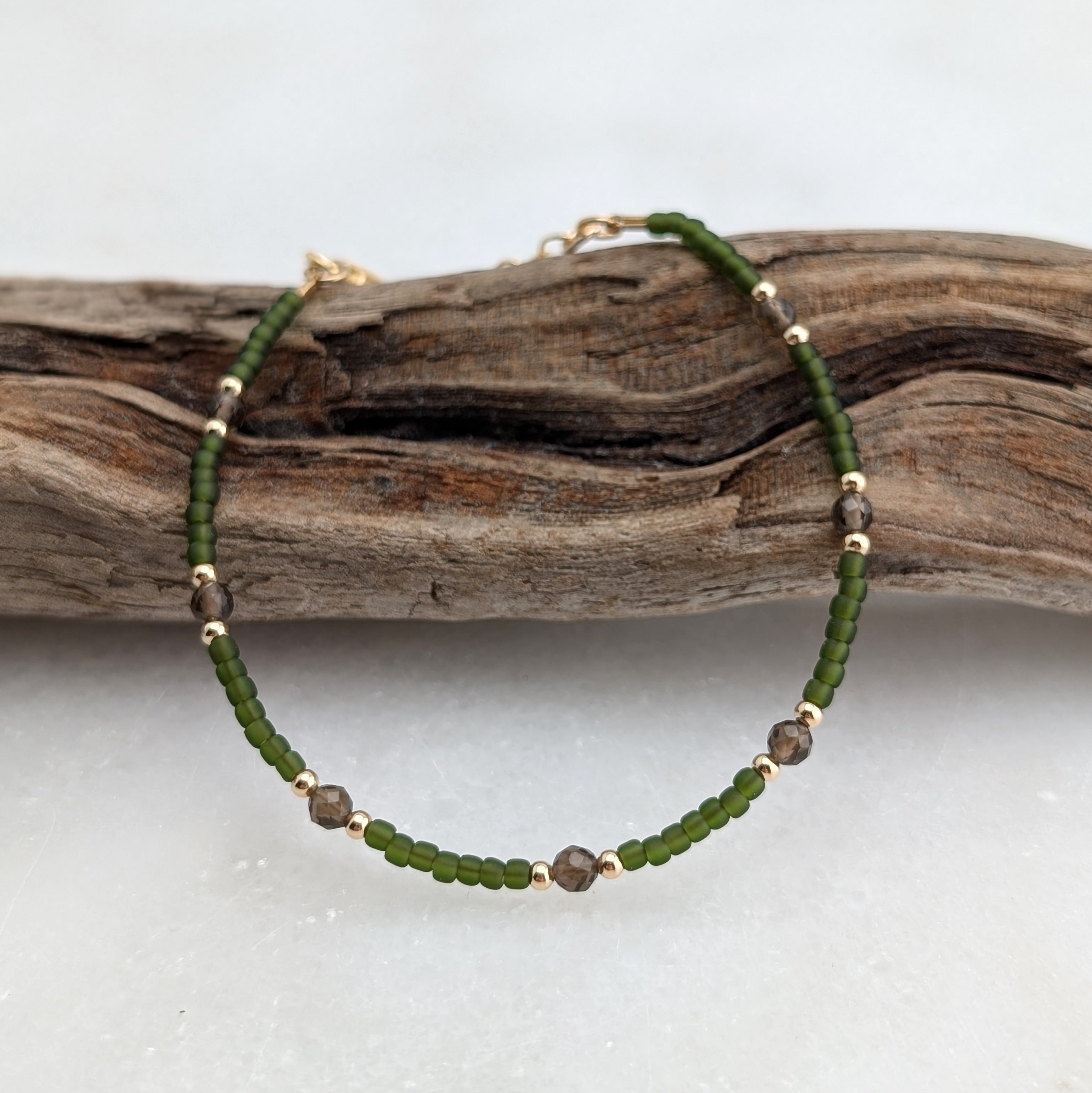 Smoky Quartz Grounding Olive Green Bracelet