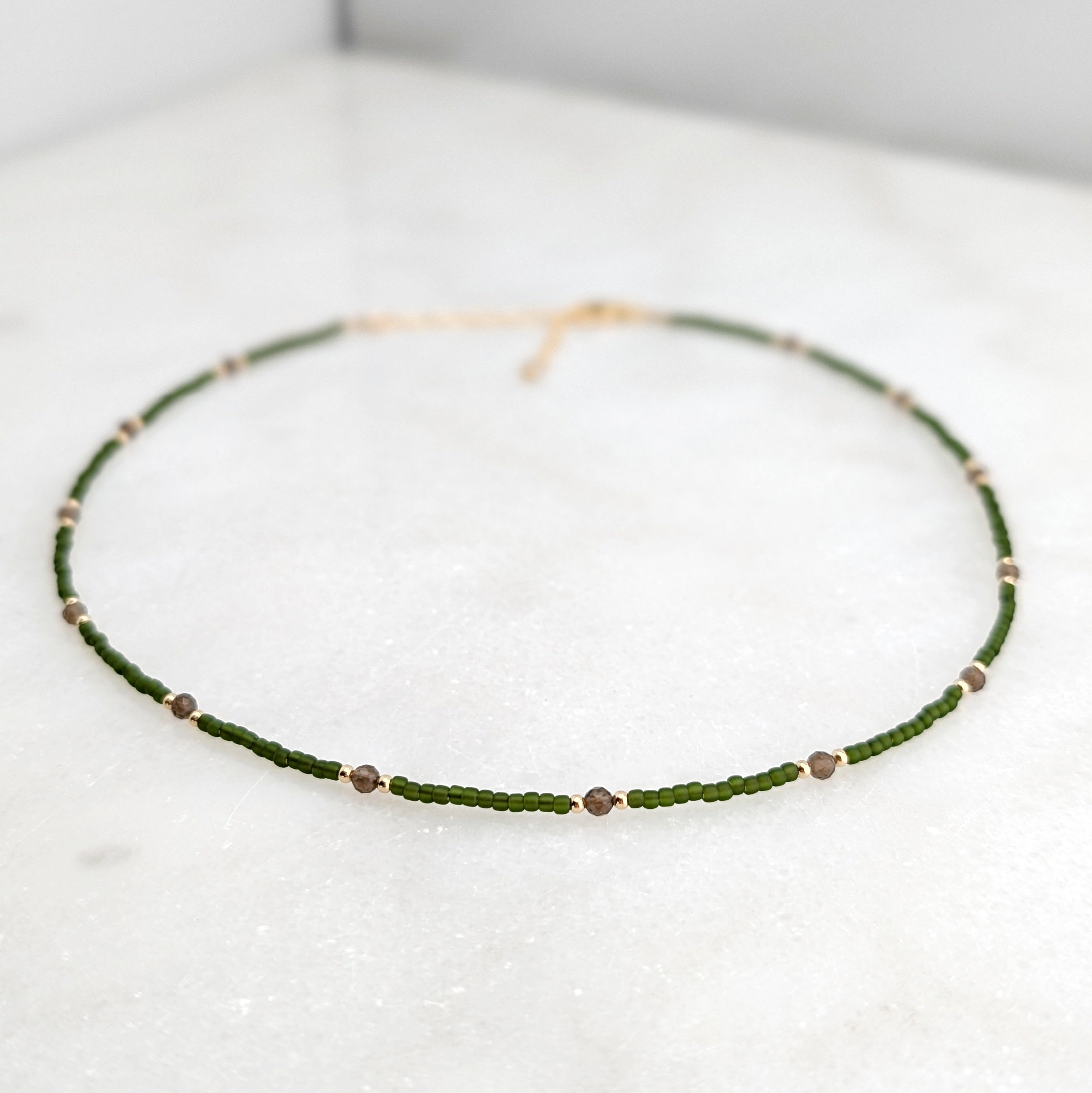 Smoky Quartz Grounding Olive Green Necklace