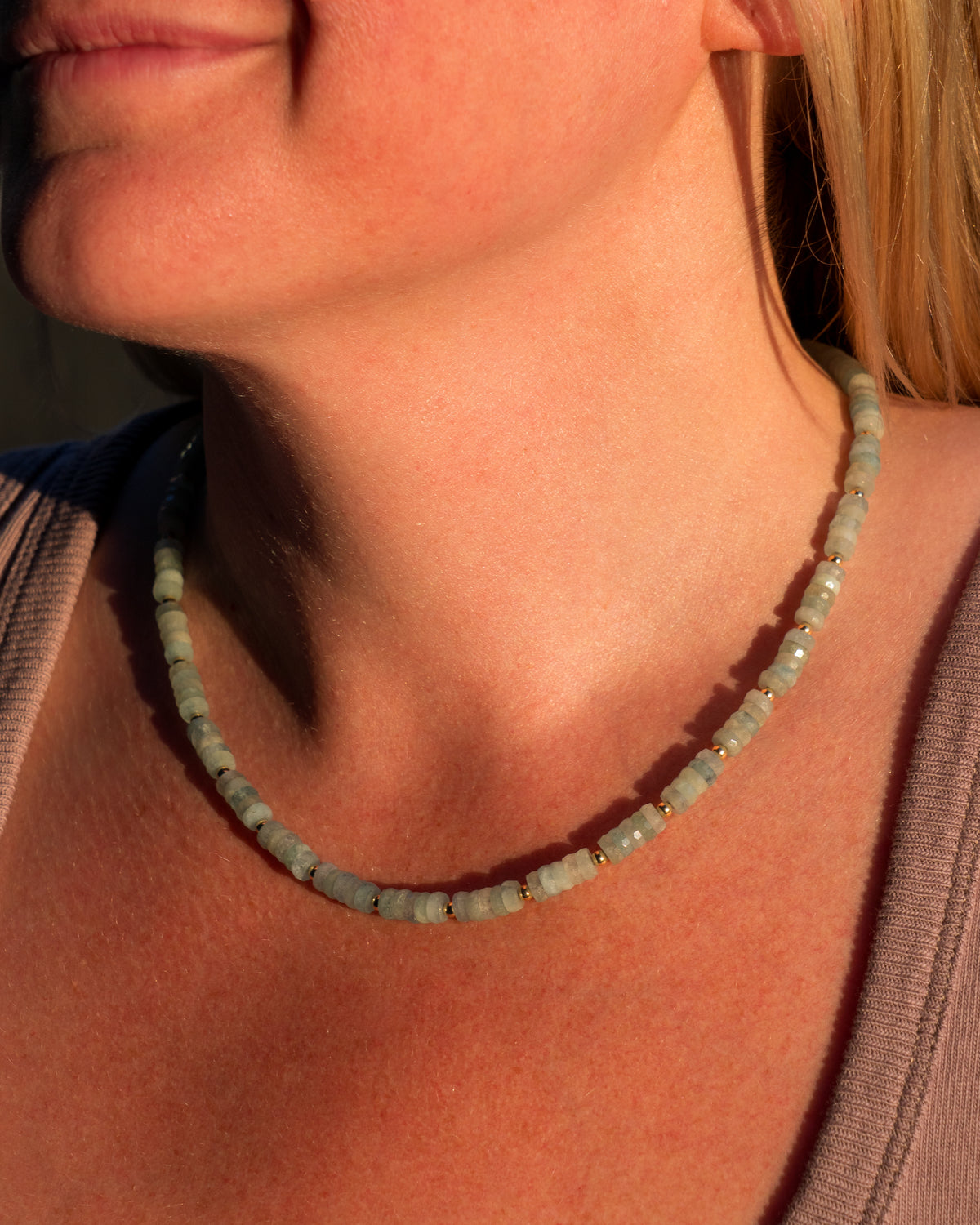 Glacial Sea Aquamarine Heishi Necklace
