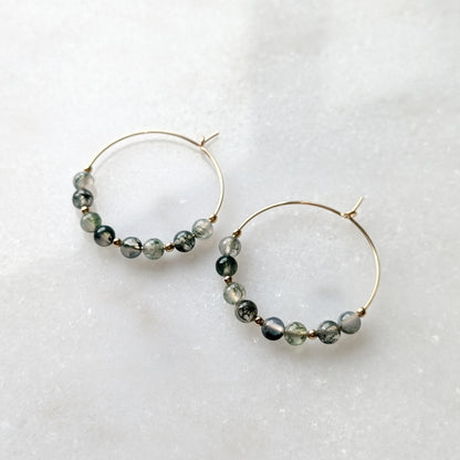 Moss Agate Earth Grounding Hoops