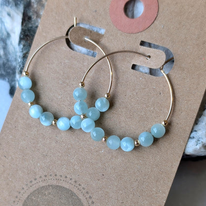 Green Moonstone Hoops