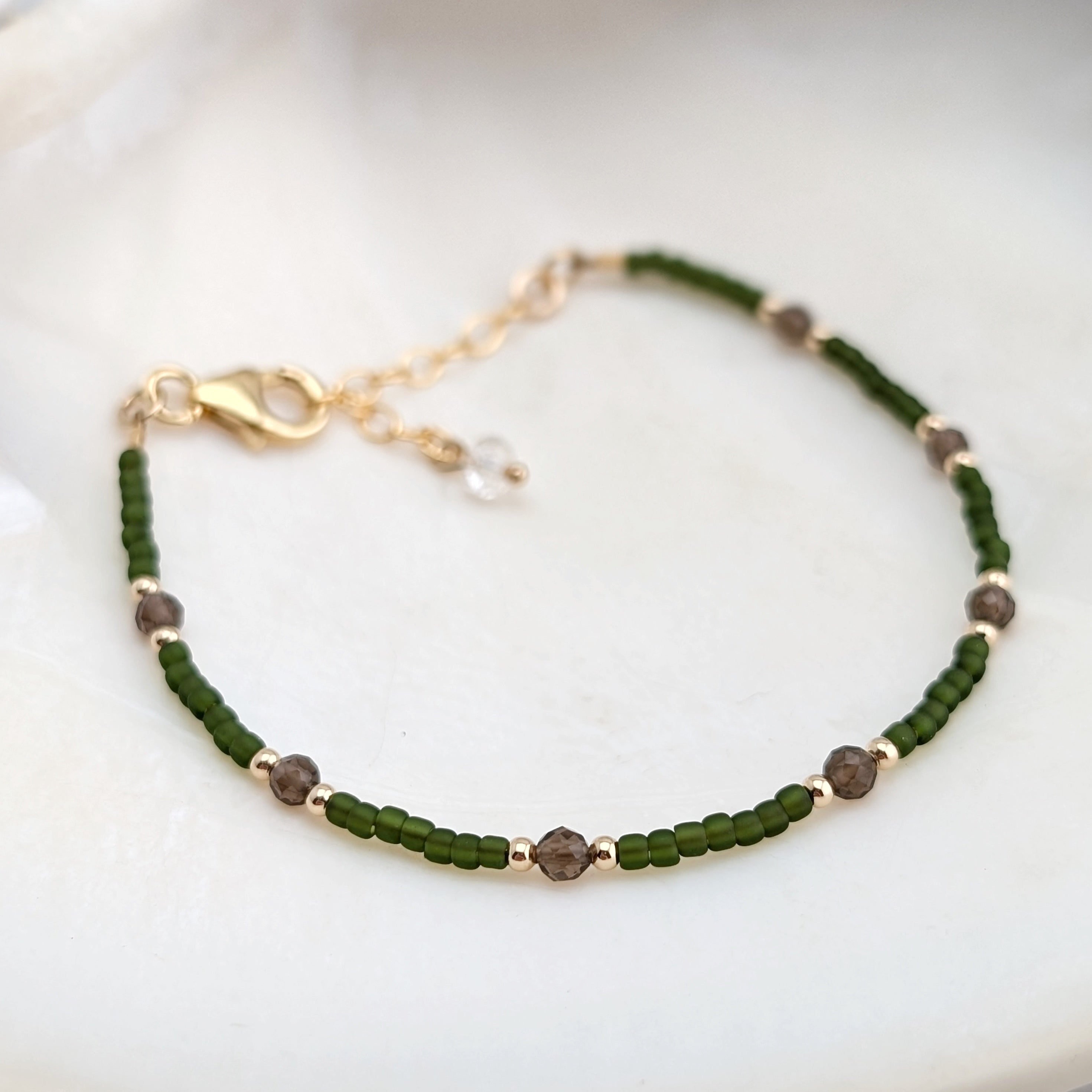 Smoky Quartz Grounding Olive Green Bracelet