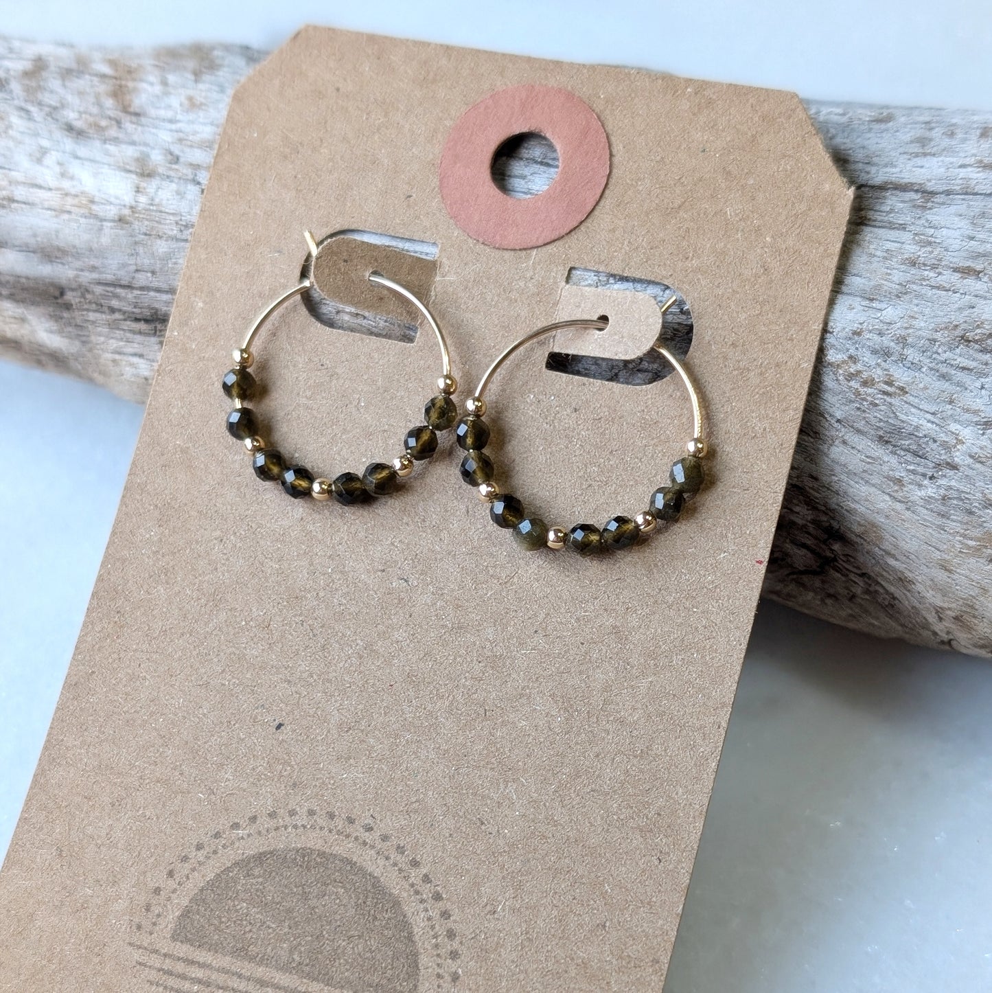 Golden Obsidian Mini Hoops