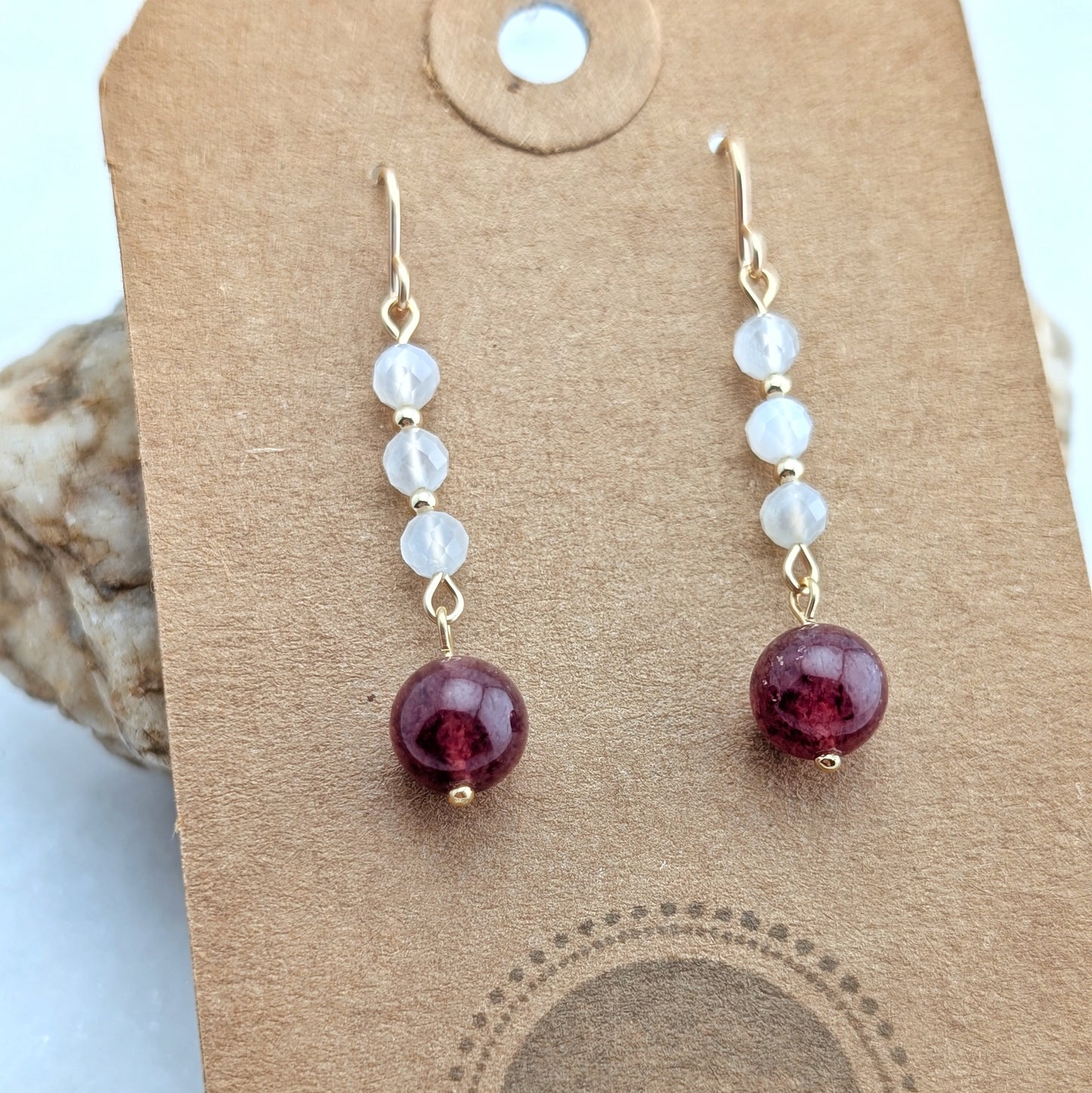 Moonstone & Strawberry Quartz Drop Dangles