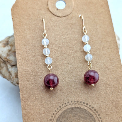 Moonstone & Strawberry Quartz Drop Dangles