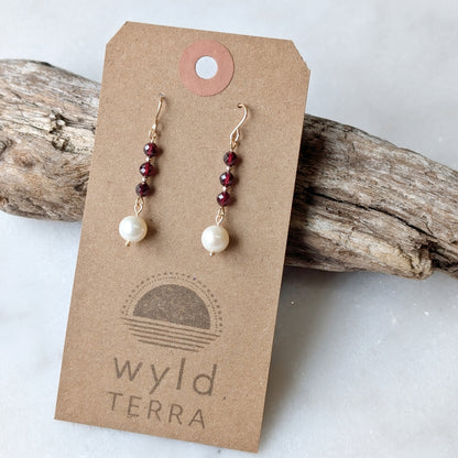 Garnet & Freshwater Pearl Drop Dangles