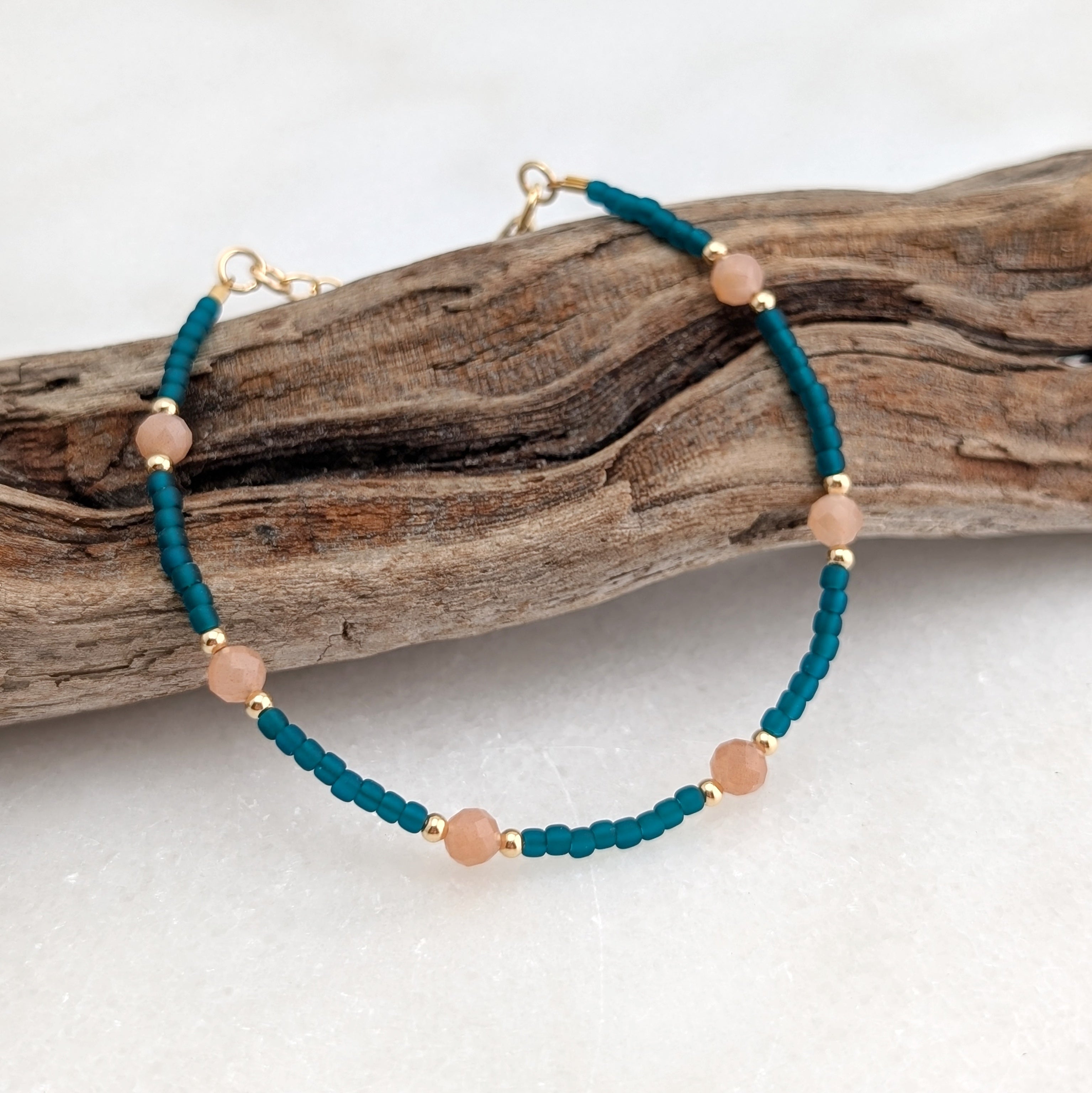 Peach Moonstone Teal Waters Bracelet