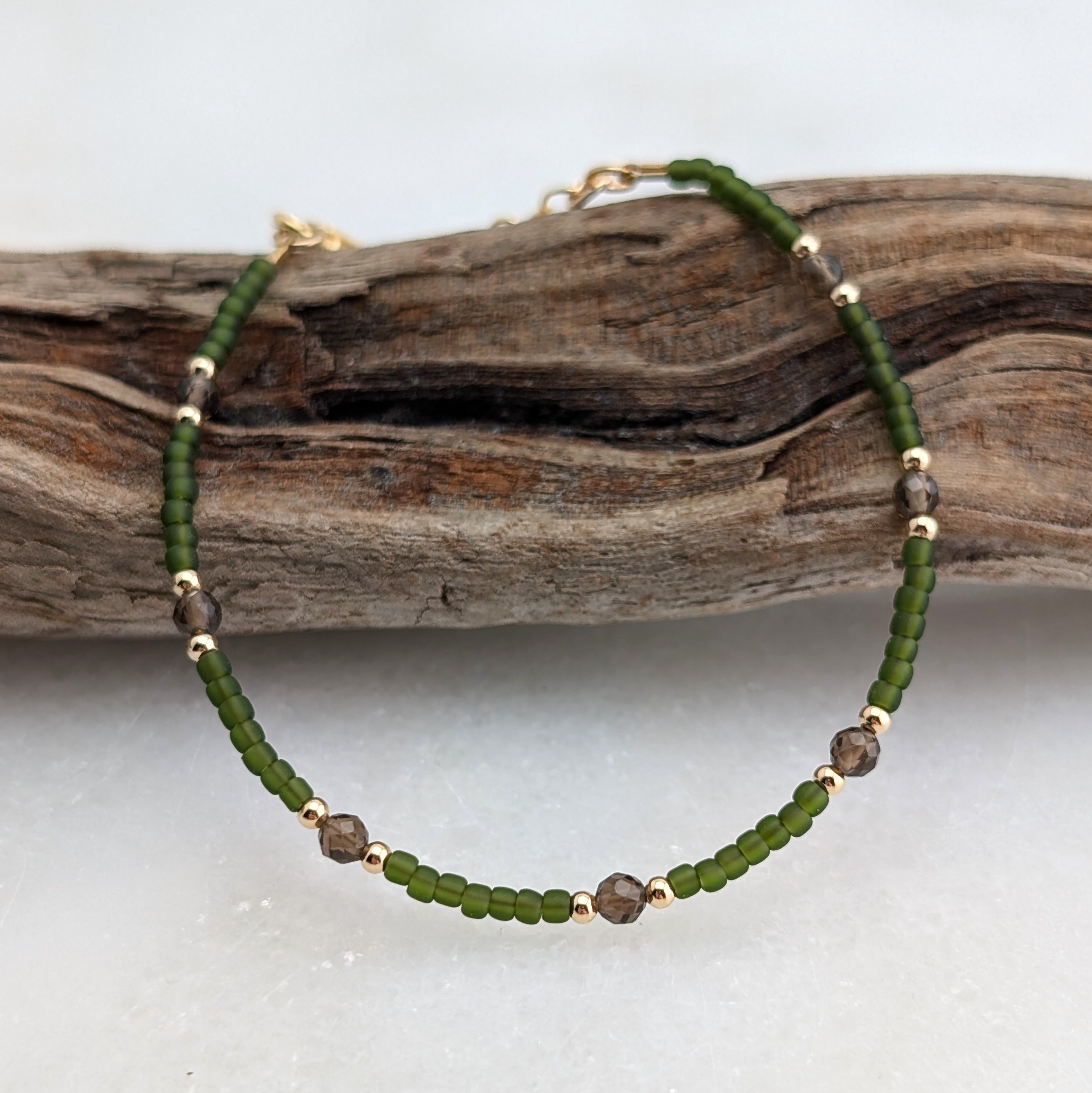 Smoky Quartz Grounding Olive Green Bracelet