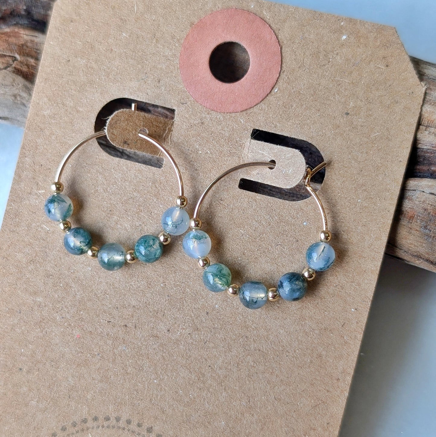 Moss Agate Earth Grounding Mini Hoops