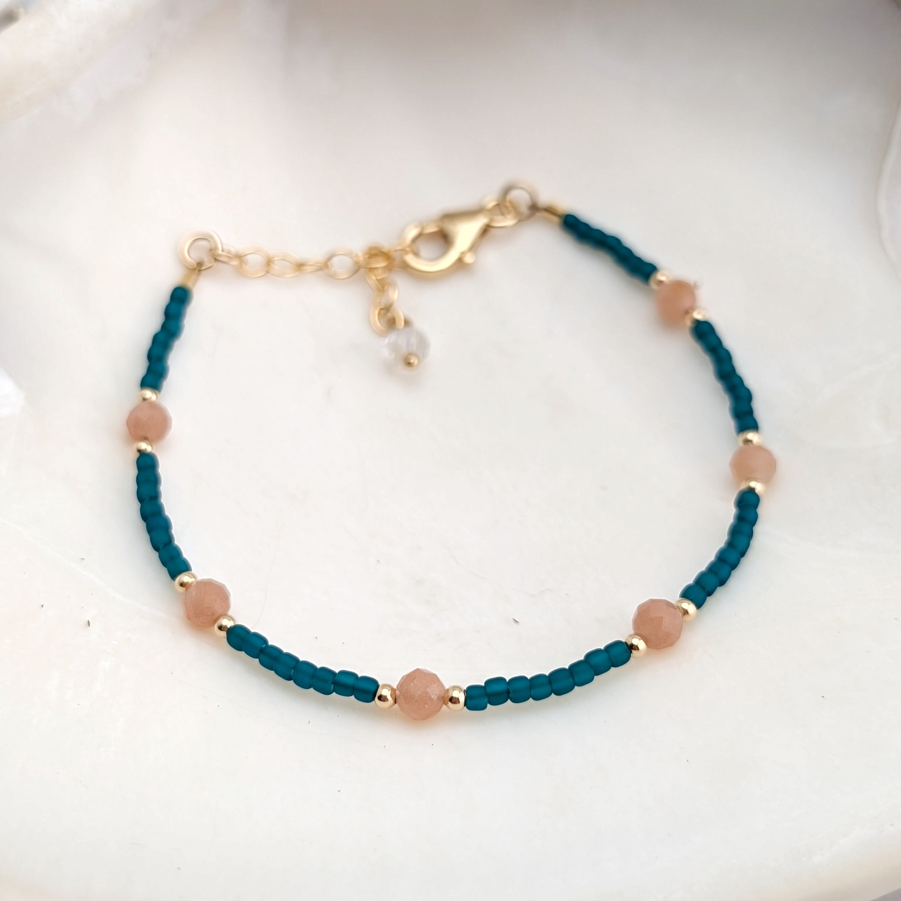 Peach Moonstone Teal Waters Bracelet