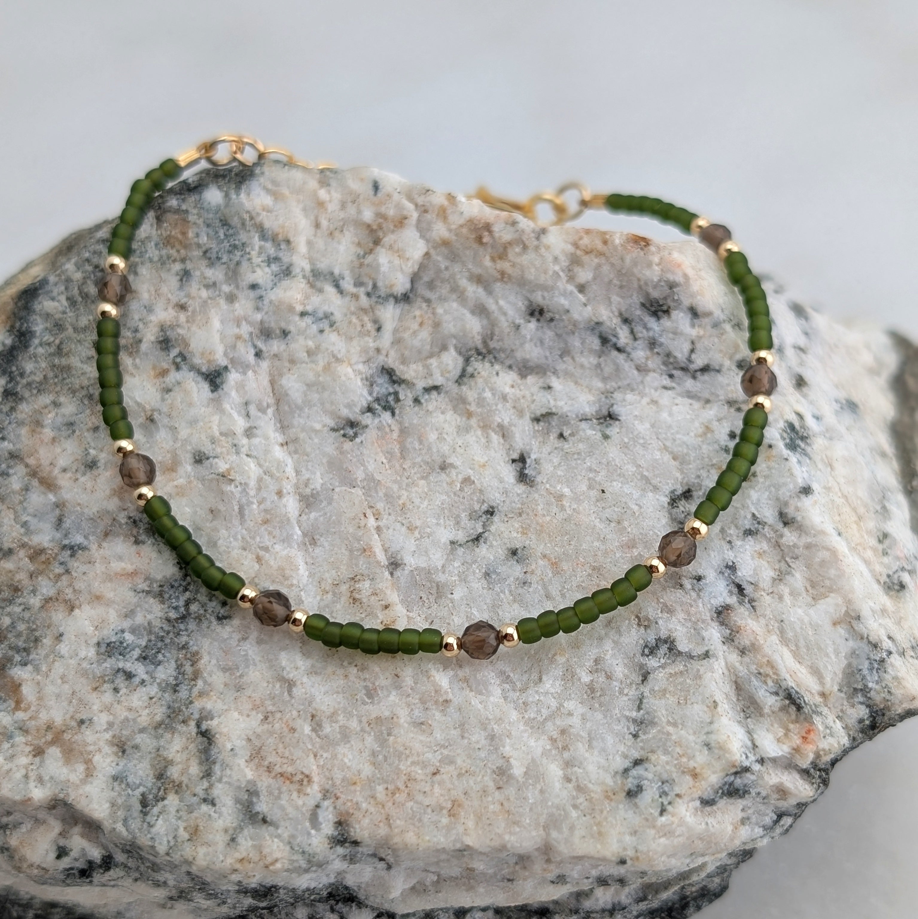 Smoky Quartz Grounding Olive Green Bracelet