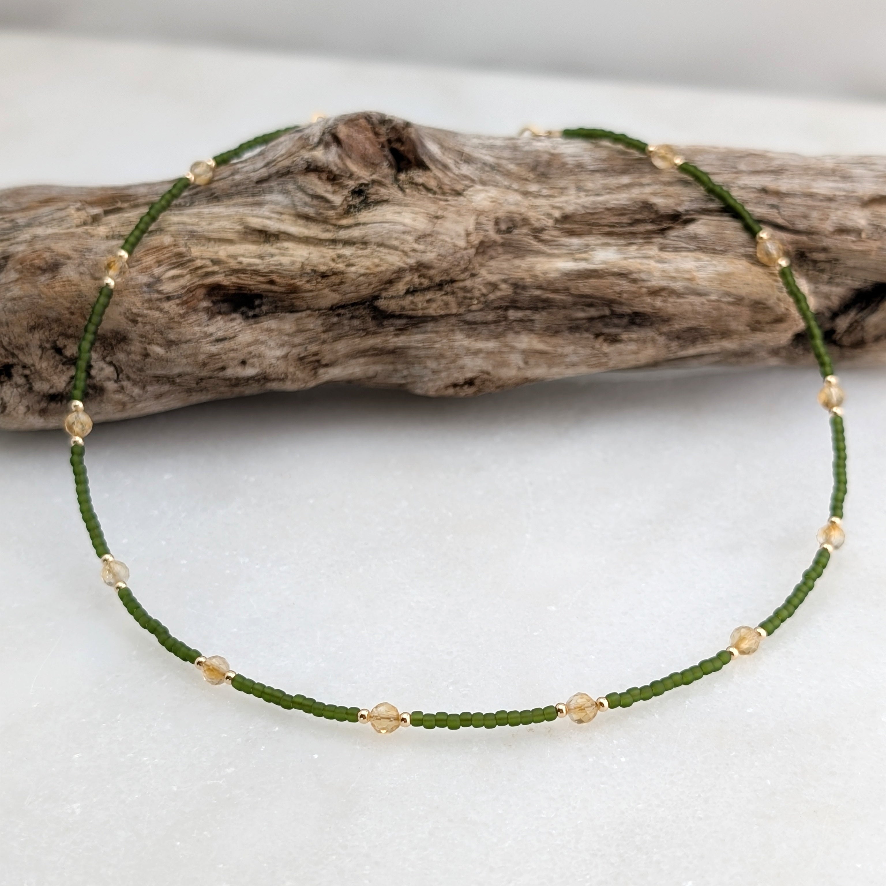 Citrine Olive Green Abundance Necklace